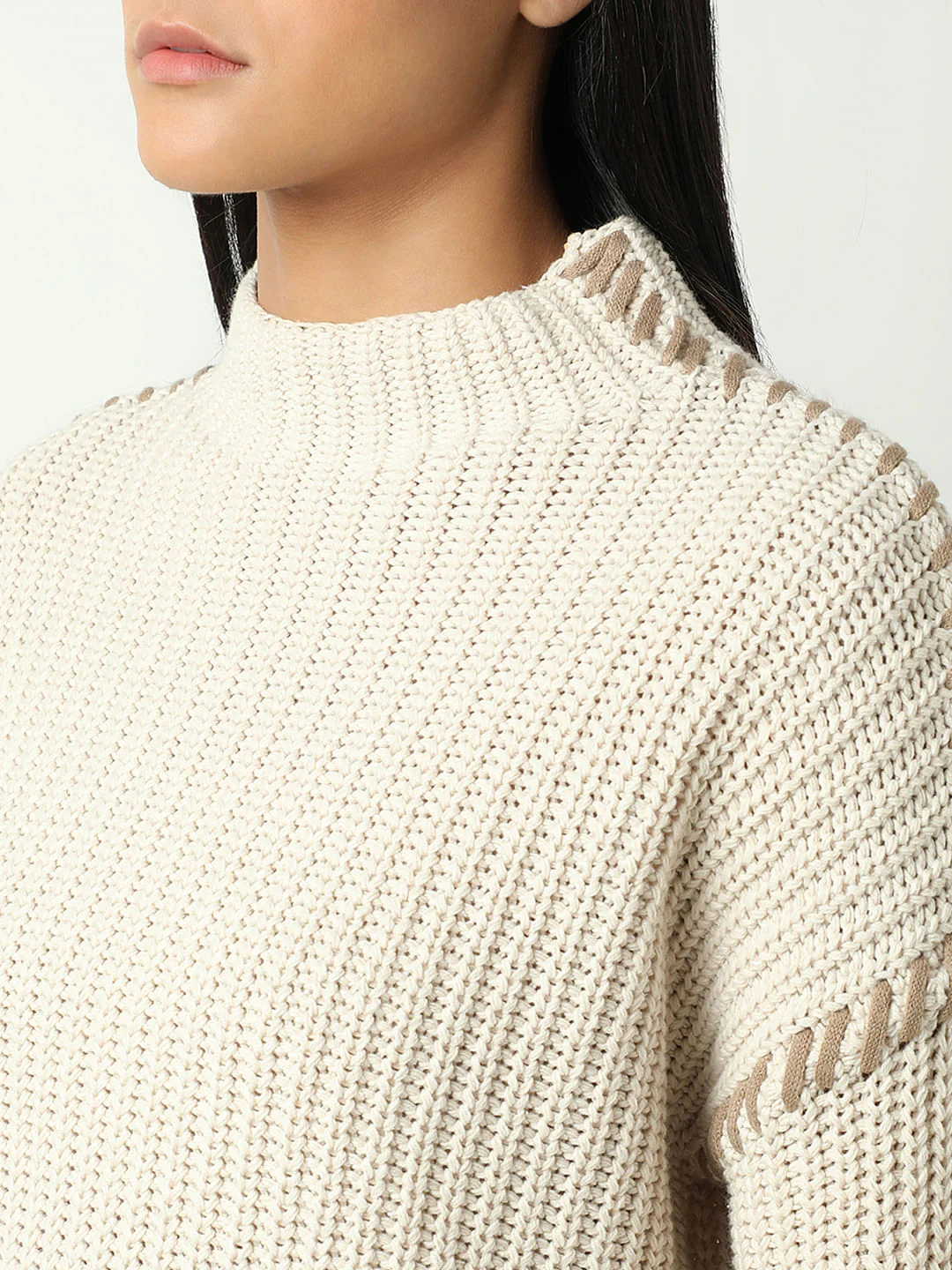 White Funnel Neck Pullover - Image 8