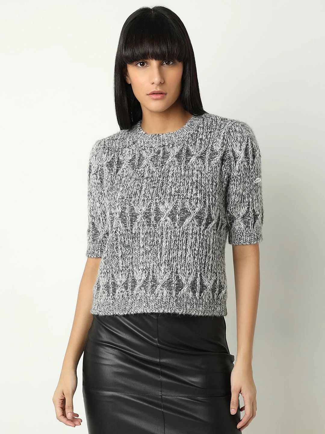Grey Jacquard Knit Pullover - Image 2