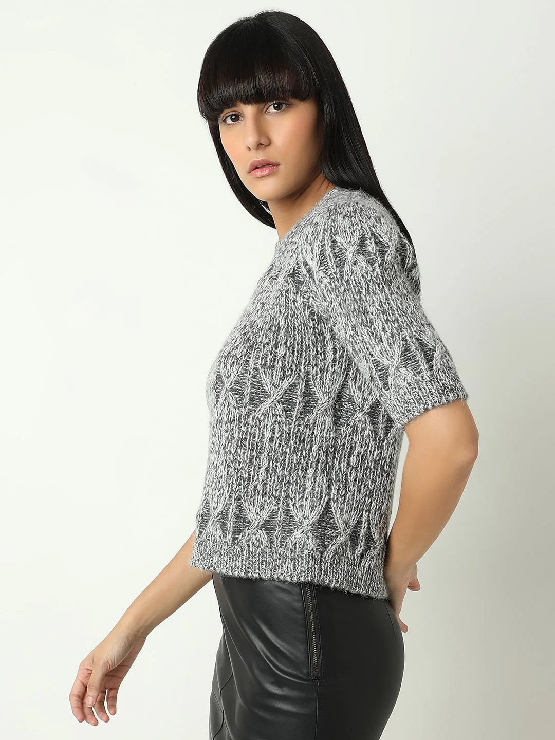 Grey Jacquard Knit Pullover - Image 3