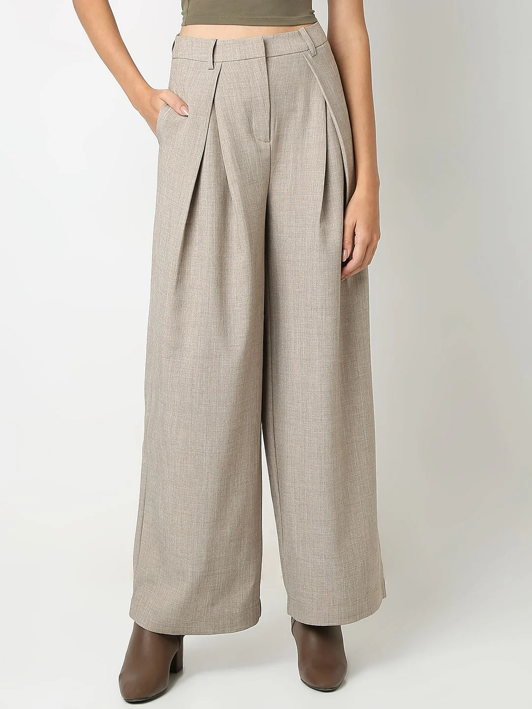 Taupe Grey Box Pleat Co-Ord Set Pants - Image 2