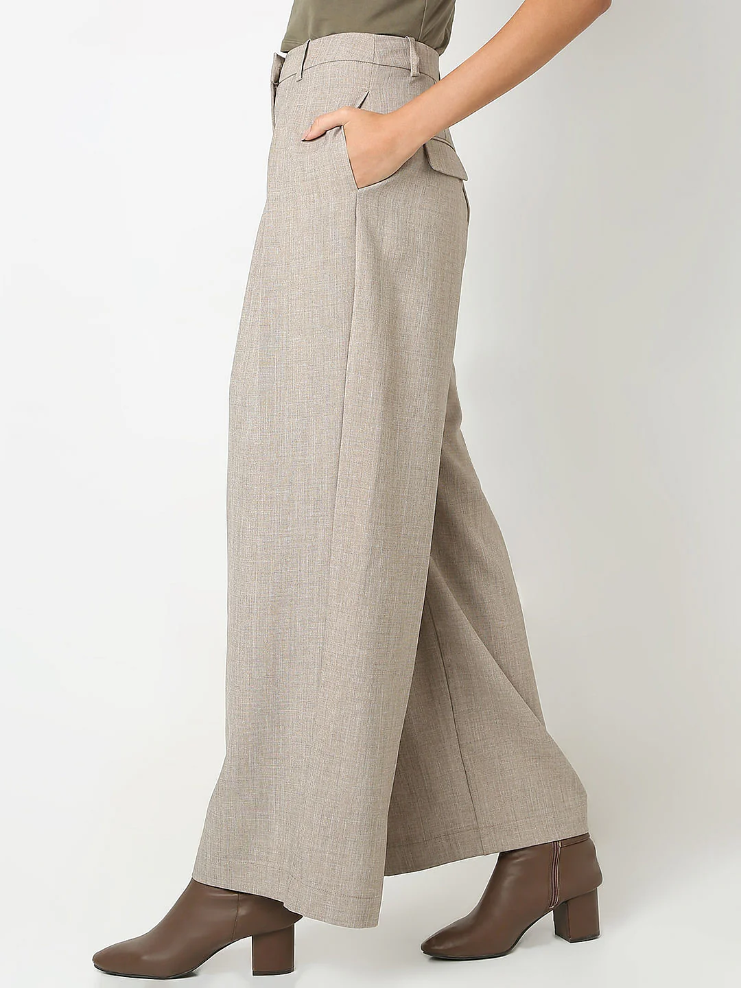 Taupe Grey Box Pleat Co-Ord Set Pants - Image 3