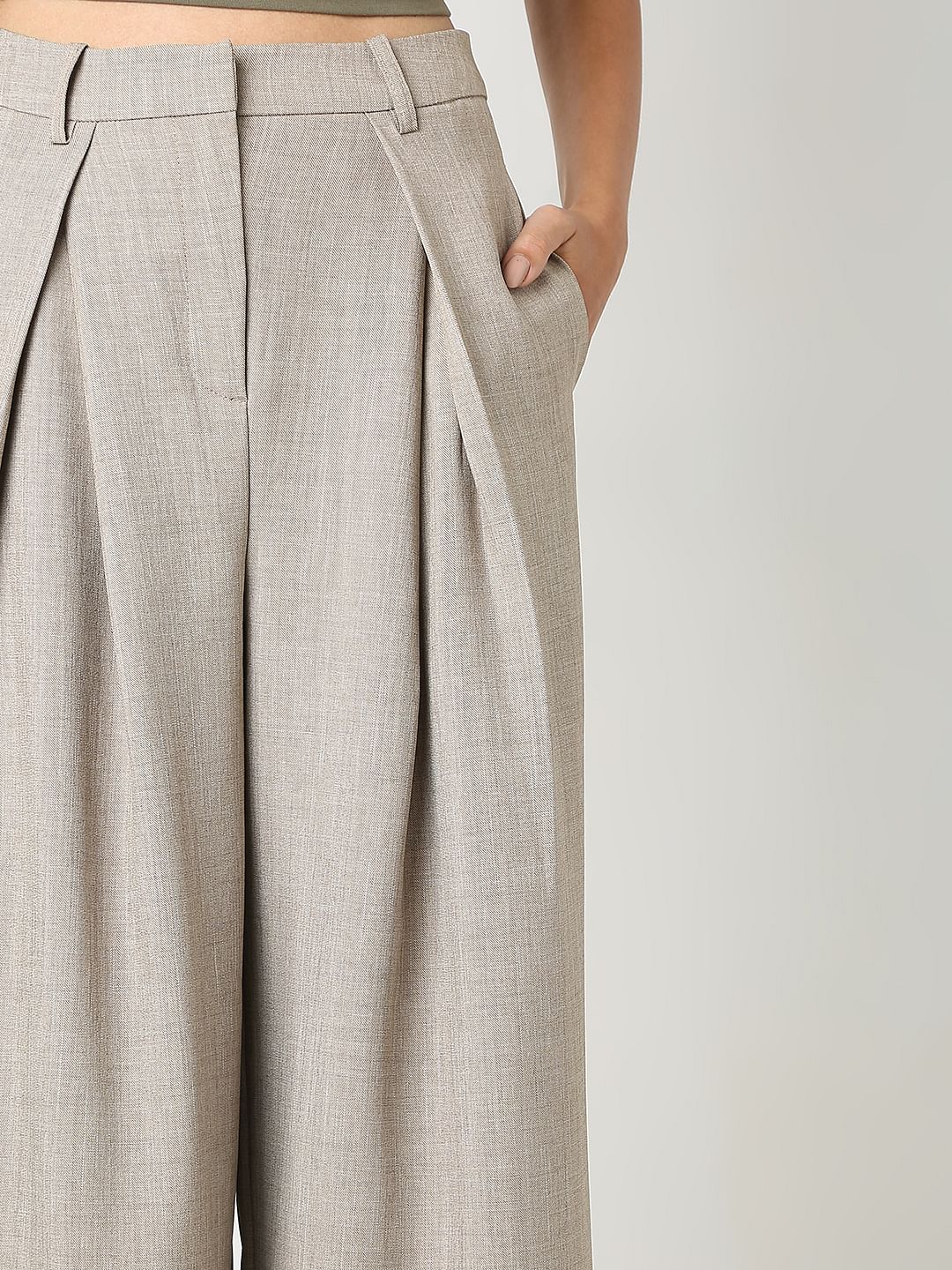 Taupe Grey Box Pleat Co-Ord Set Pants - Image 6