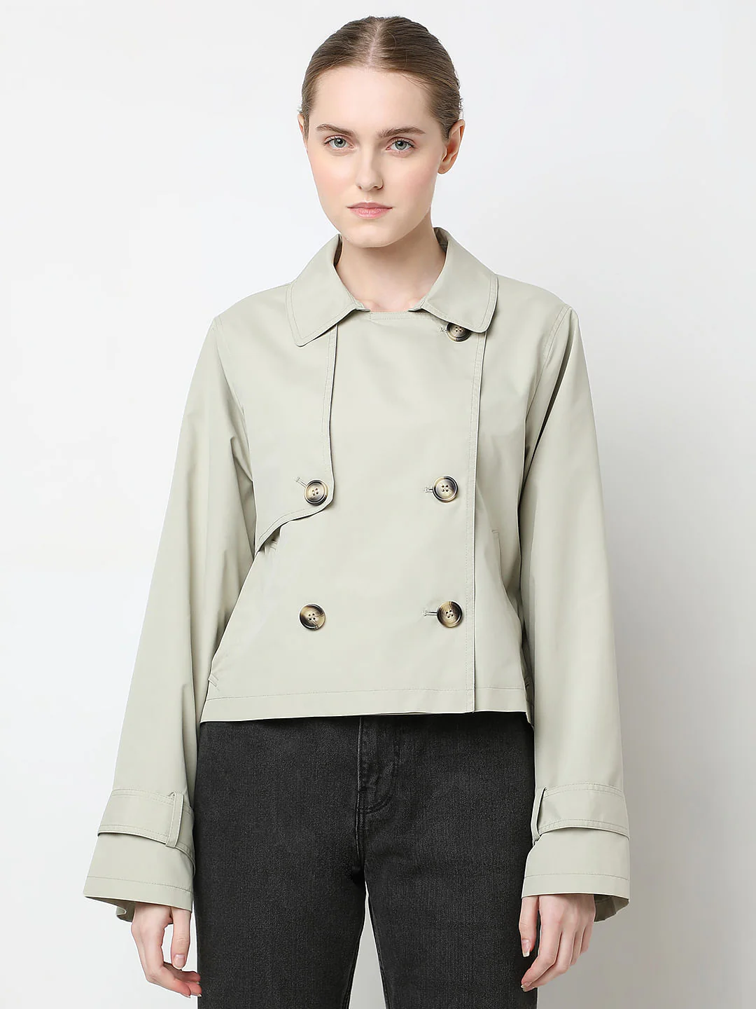 Beige Short Trench Coat - Image 2