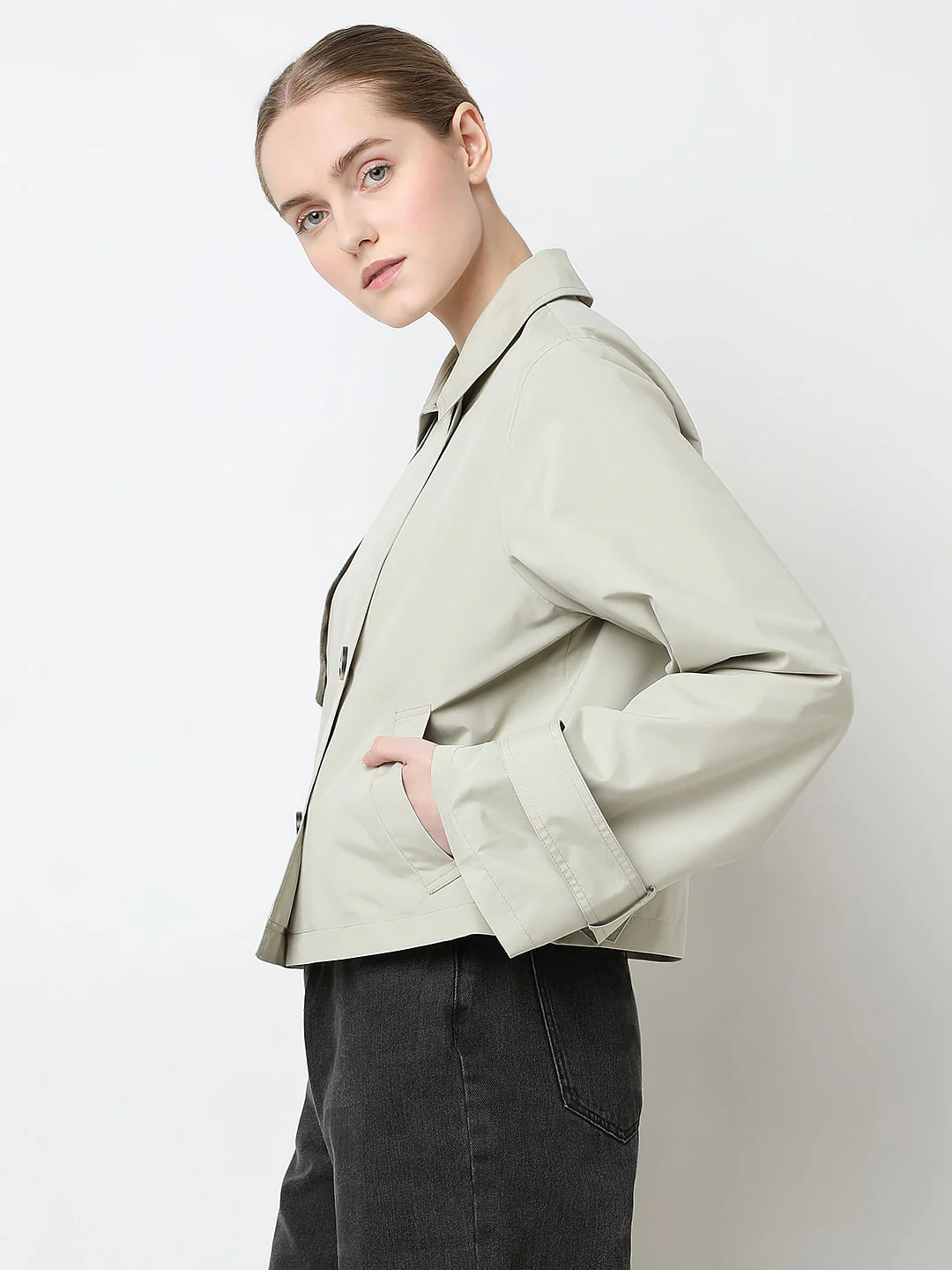 Beige Short Trench Coat - Image 3