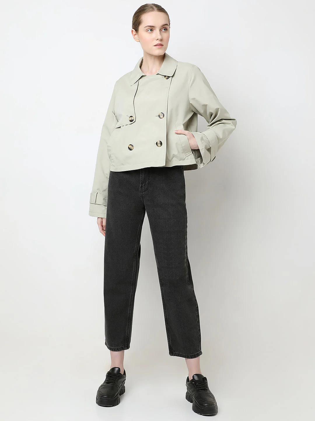 Beige Short Trench Coat - Image 5