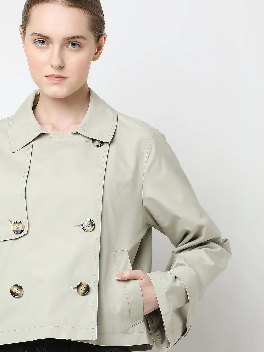Beige Short Trench Coat - Image 6