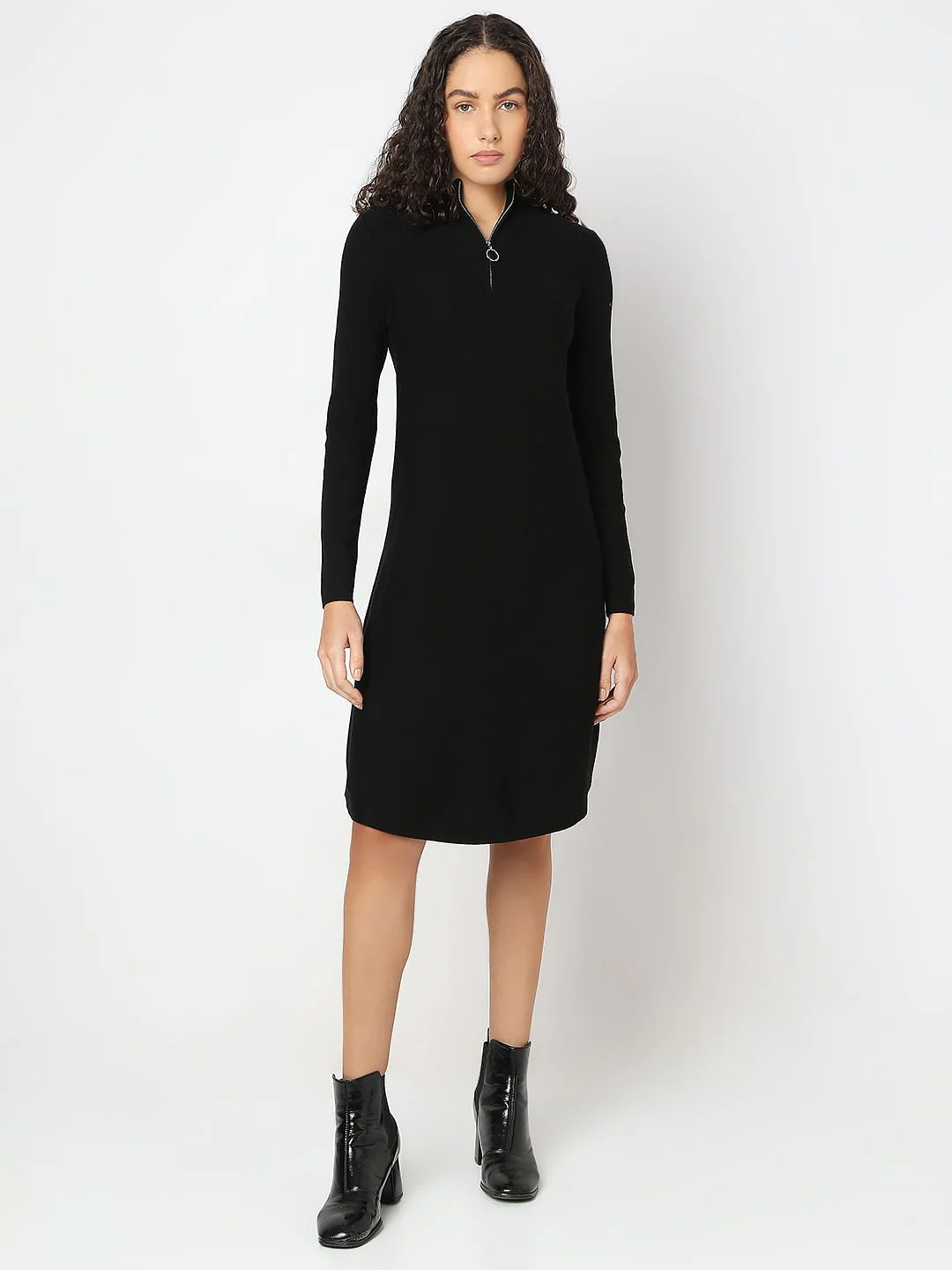 Black Zip-Neck Dress - Image 2