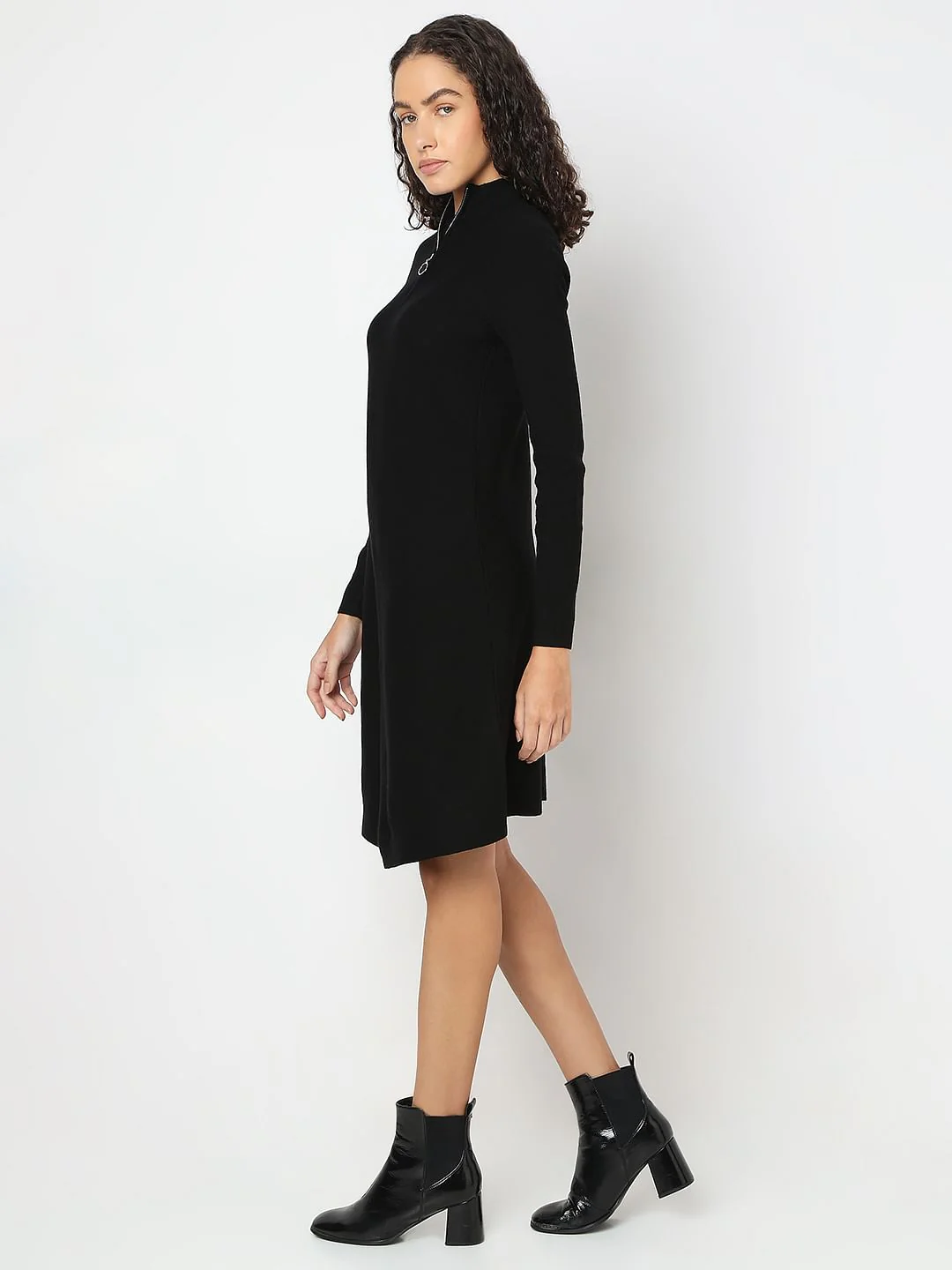 Black Zip-Neck Dress - Image 3