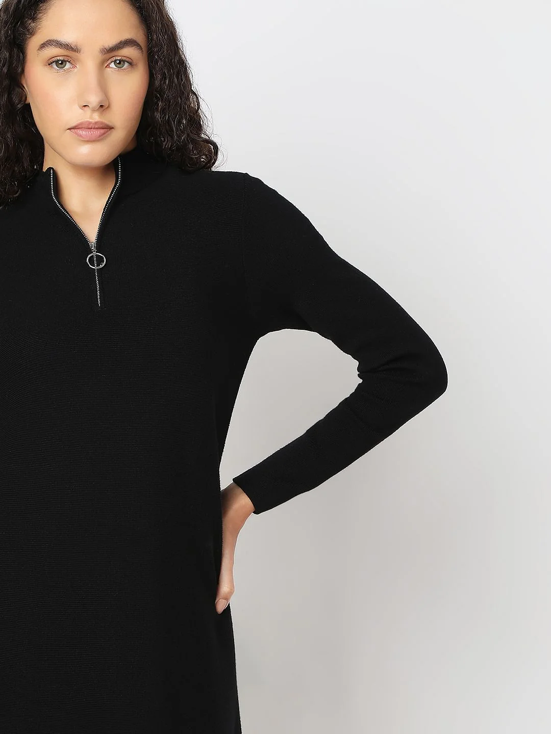 Black Zip-Neck Dress - Image 5