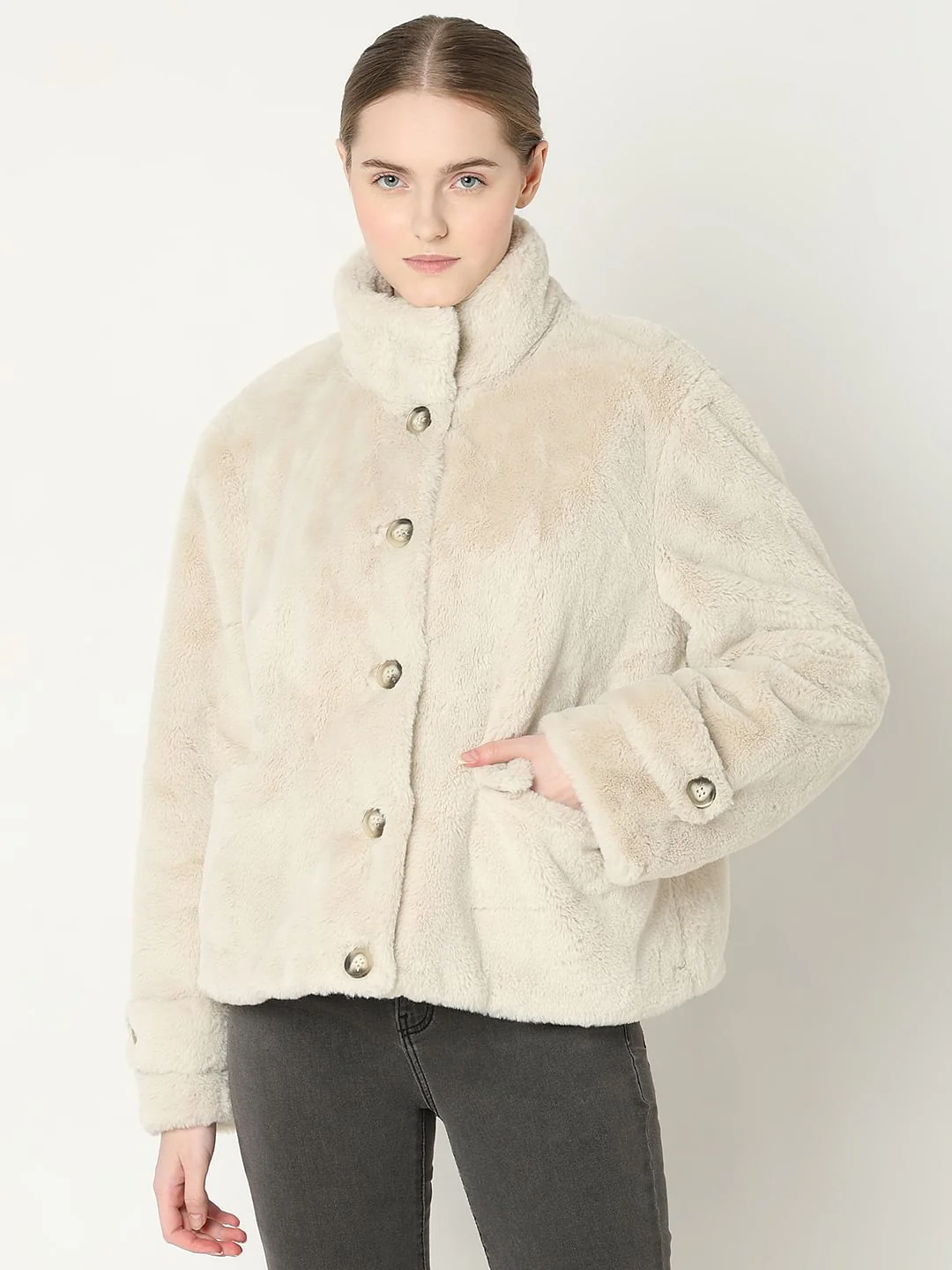 Beige Faux Fur Jacket - Image 2