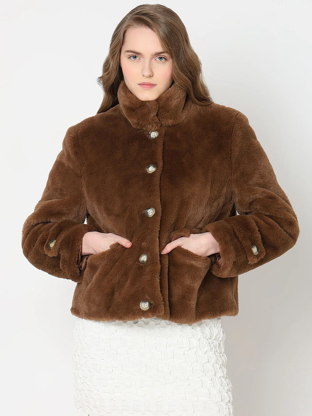 Dark Brown Faux Fur Jacket - Image 2