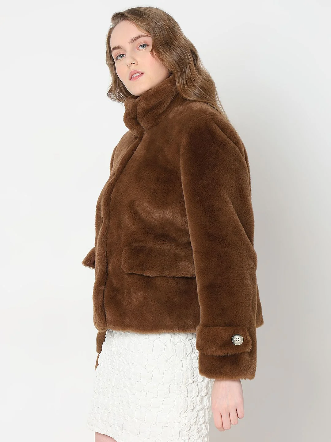Dark Brown Faux Fur Jacket - Image 3