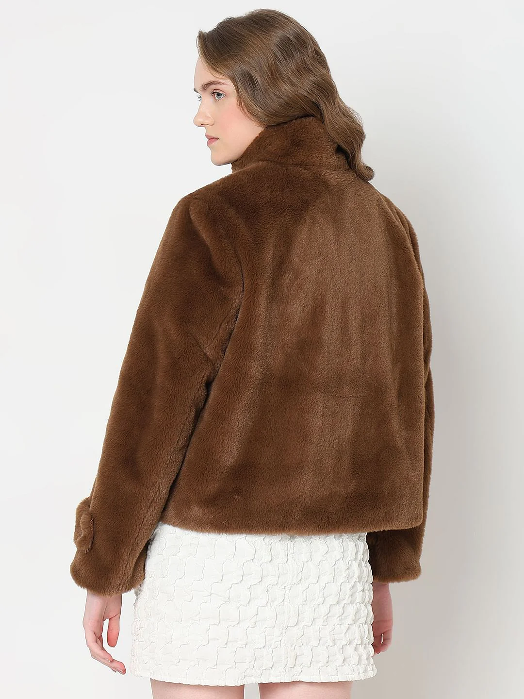 Dark Brown Faux Fur Jacket - Image 4