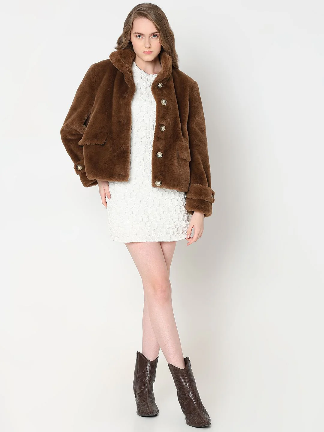 Dark Brown Faux Fur Jacket - Image 5