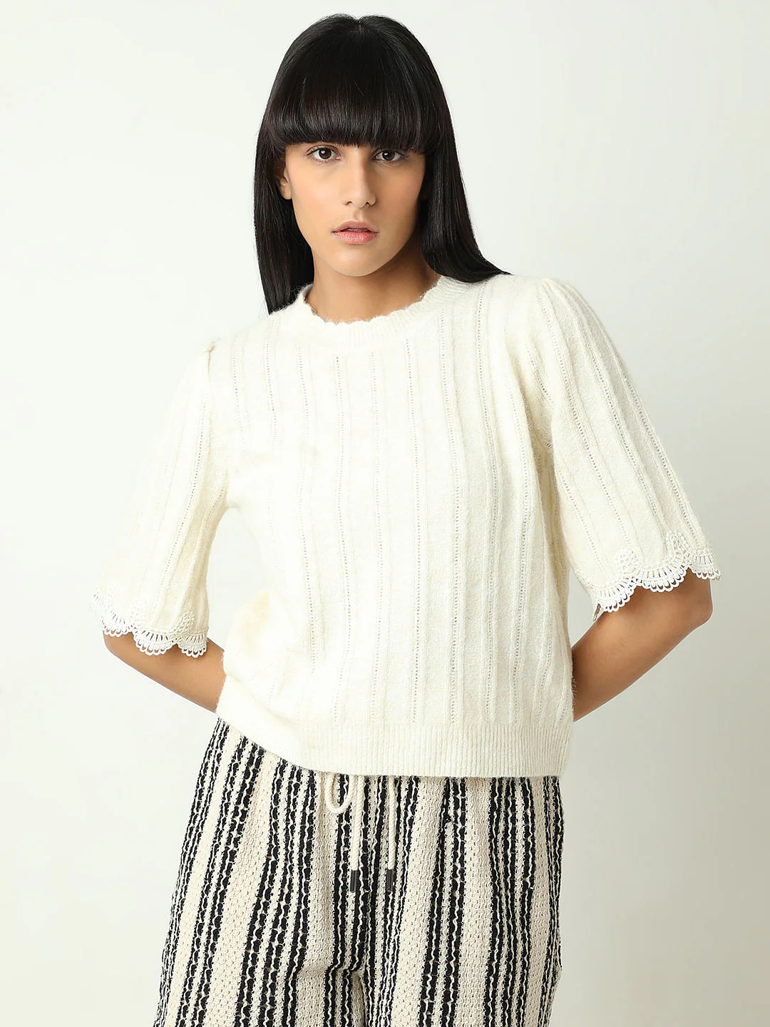 Ecru Lace Trim Sweater - Image 2