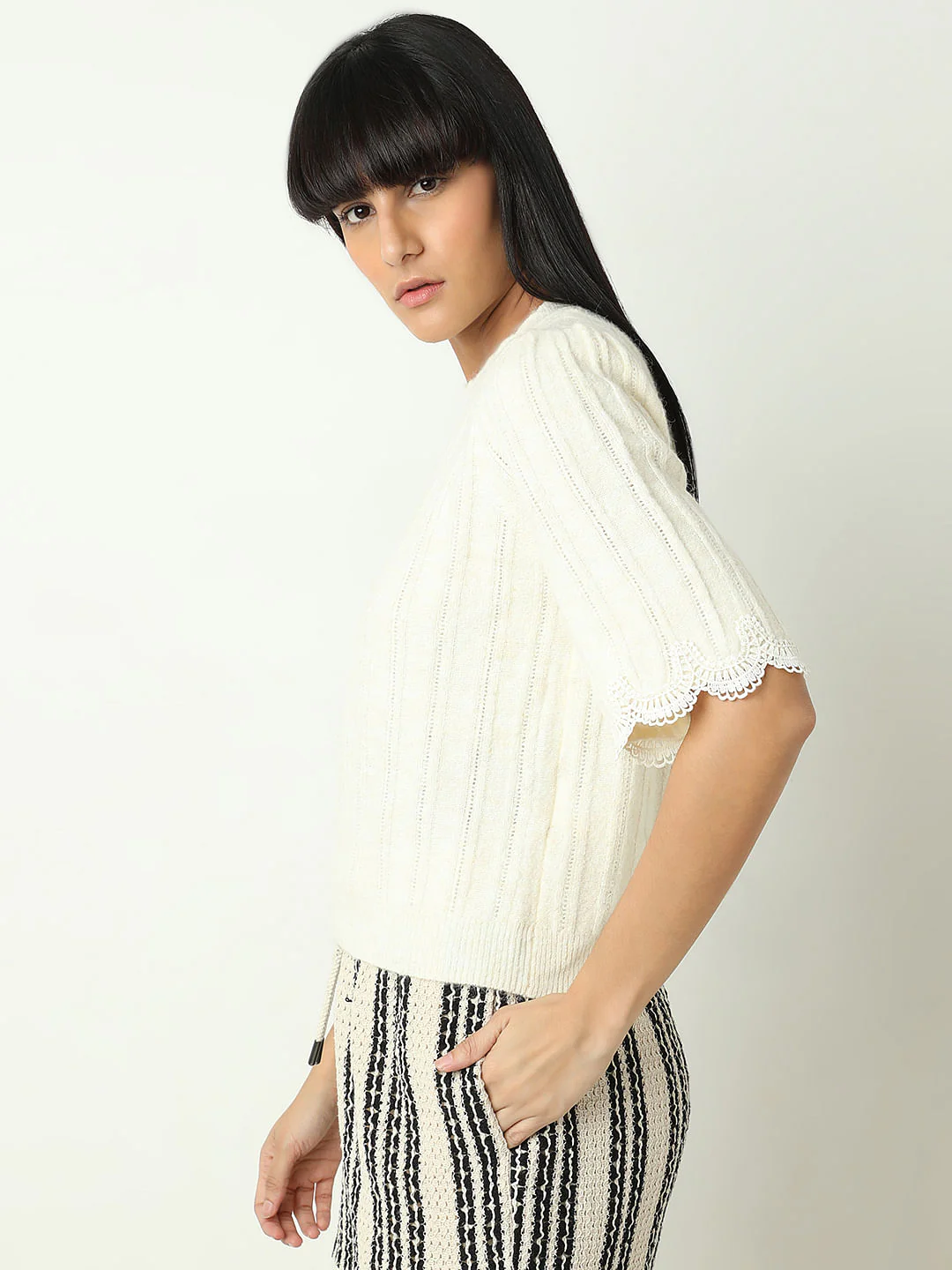Ecru Lace Trim Sweater - Image 3