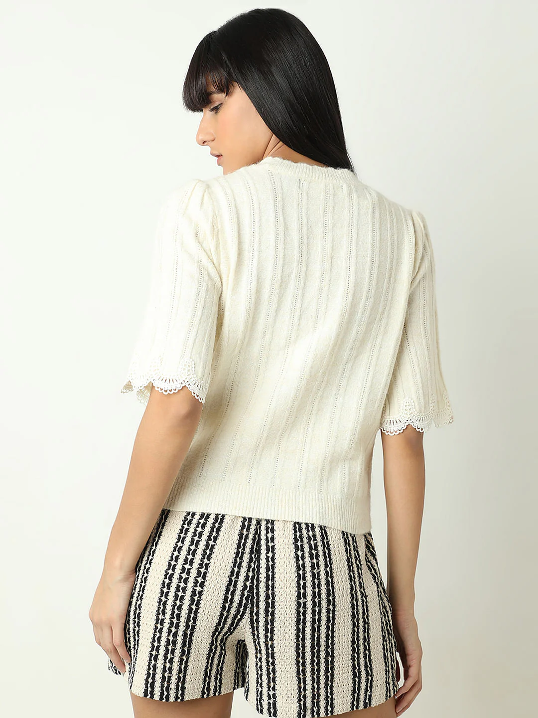 Ecru Lace Trim Sweater - Image 4