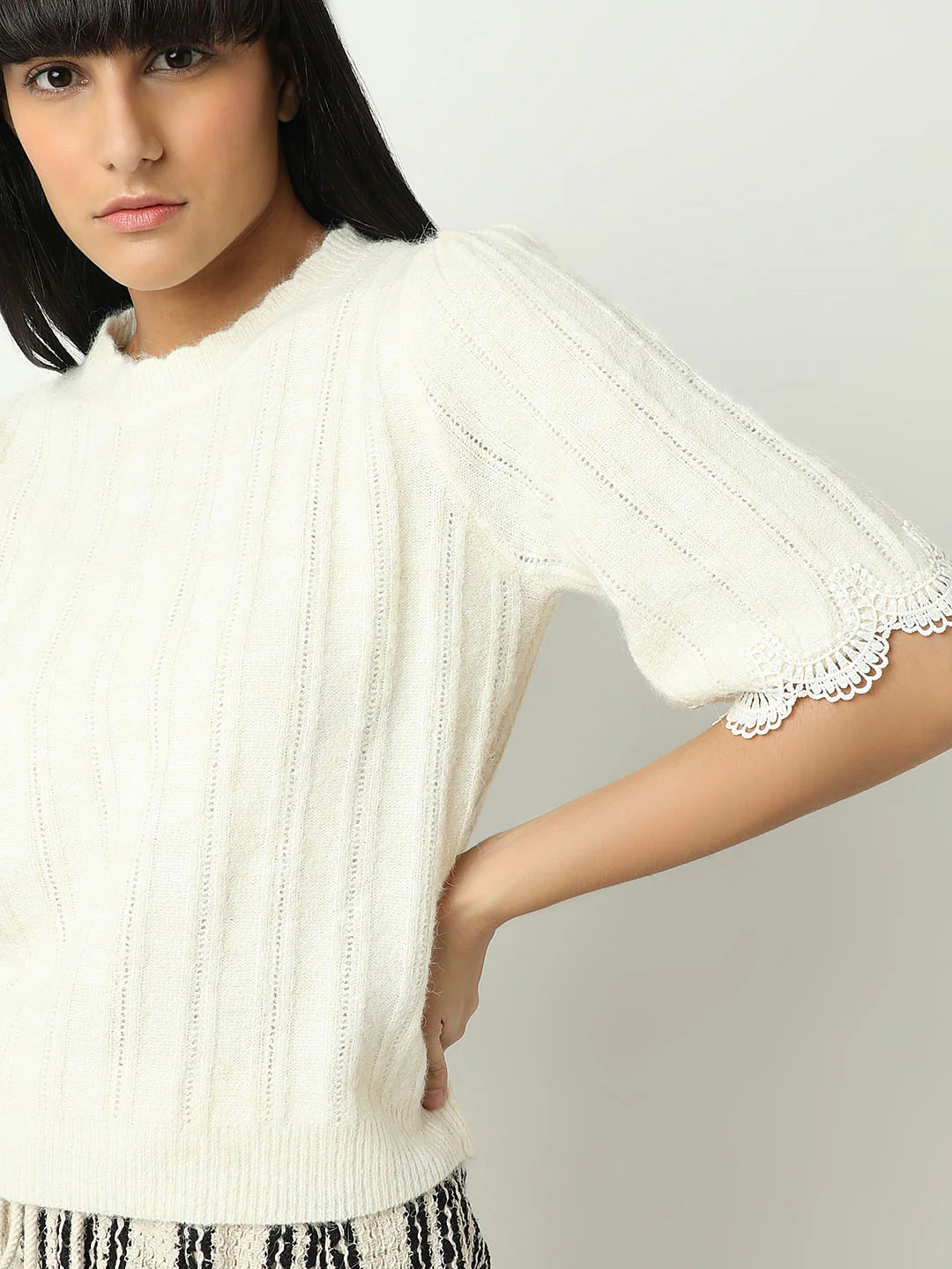 Ecru Lace Trim Sweater - Image 6