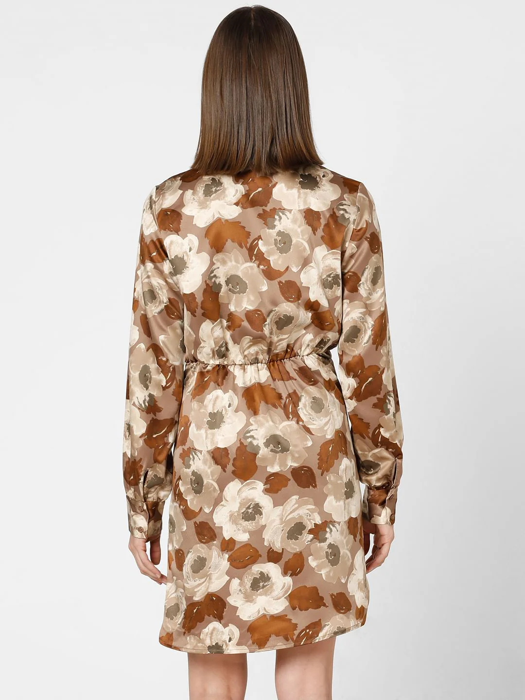 Brown Floral Print Mini Dress - Image 4
