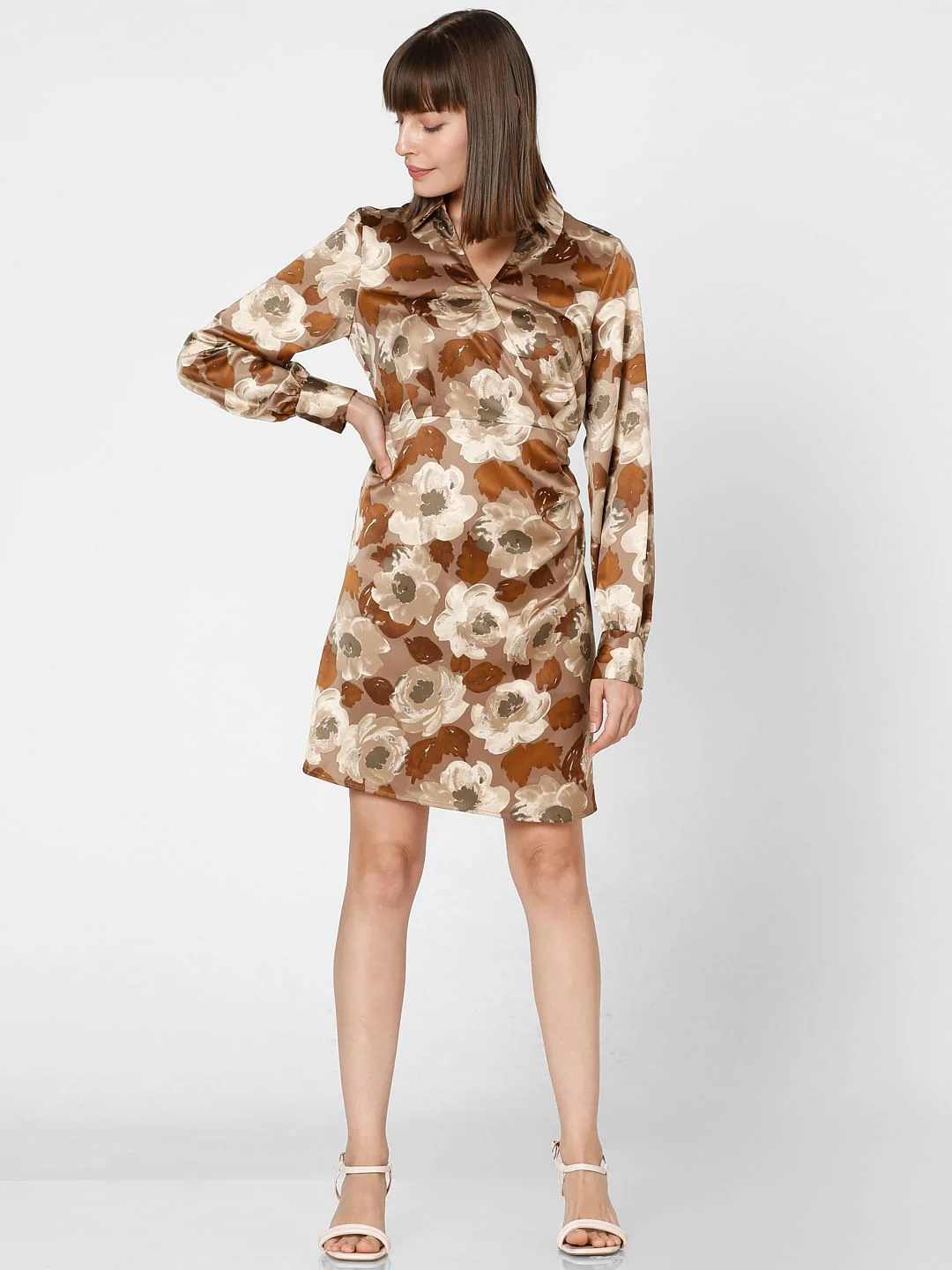 Brown Floral Print Mini Dress - Image 5