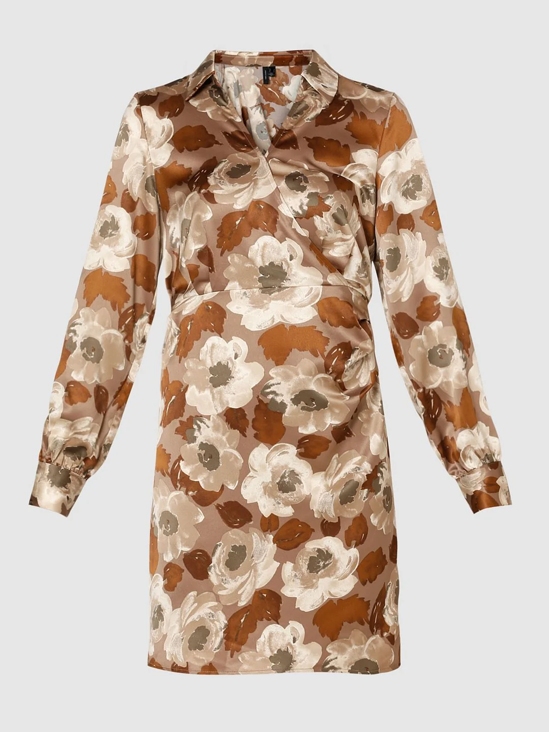 Brown Floral Print Mini Dress - Image 7
