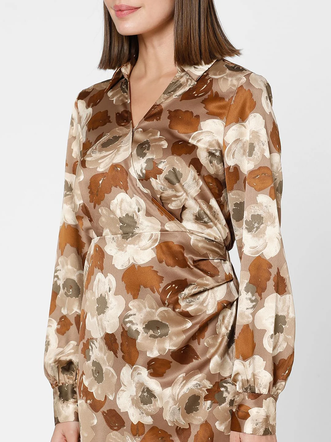 Brown Floral Print Mini Dress - Image 8