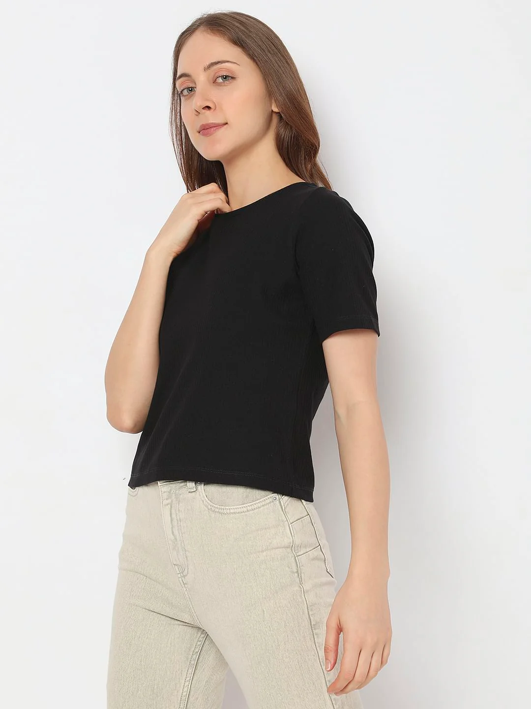 Black Ribbed T-Shirt - Image 3