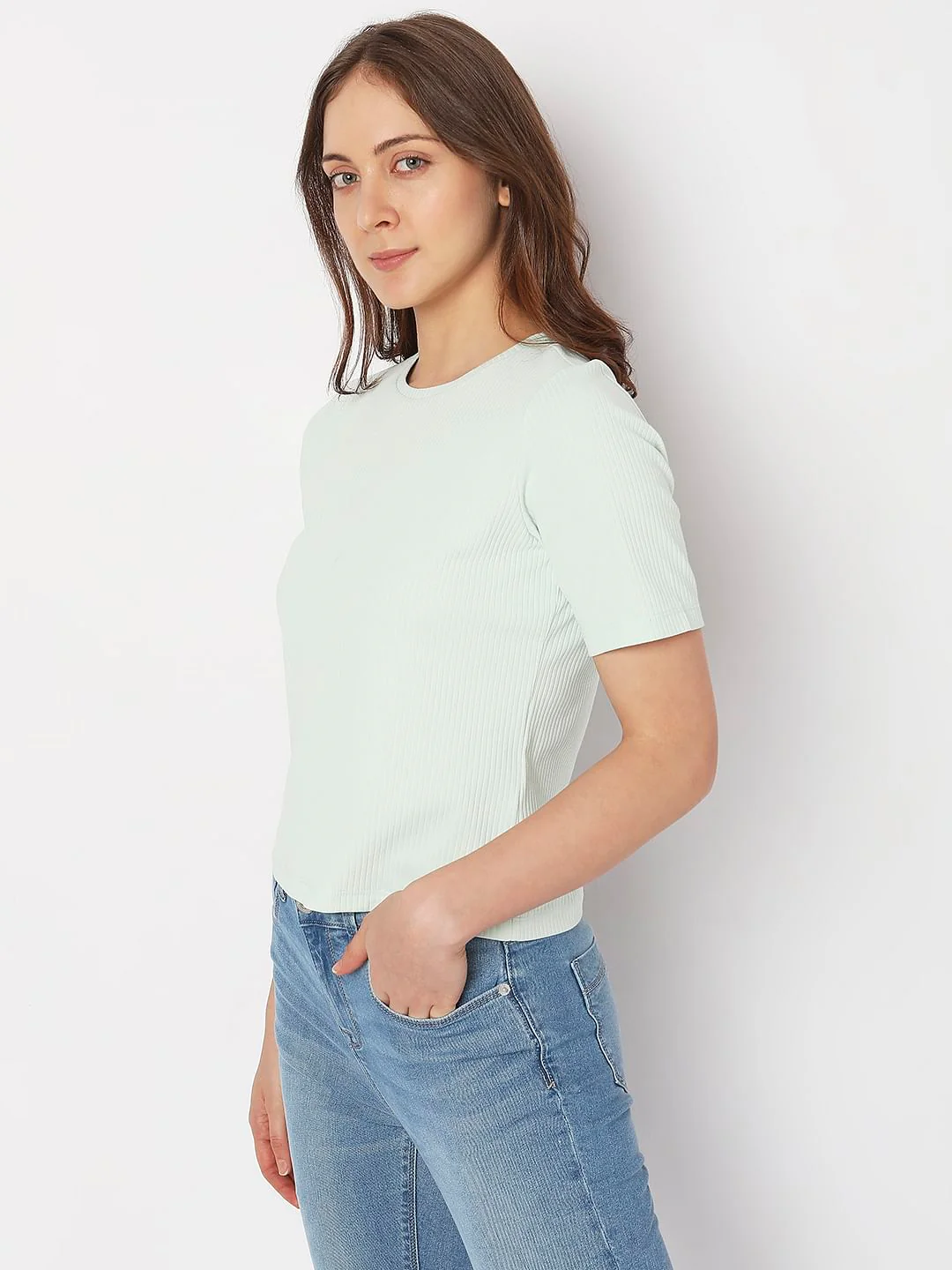 Green Ribbed T-Shirt - Image 3