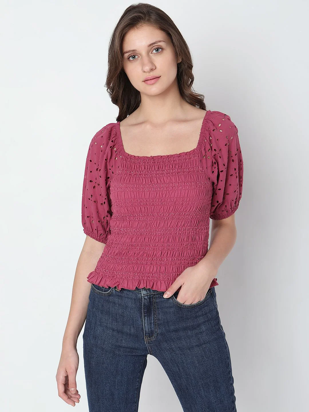 Dull Pink Smocked Top - Image 2