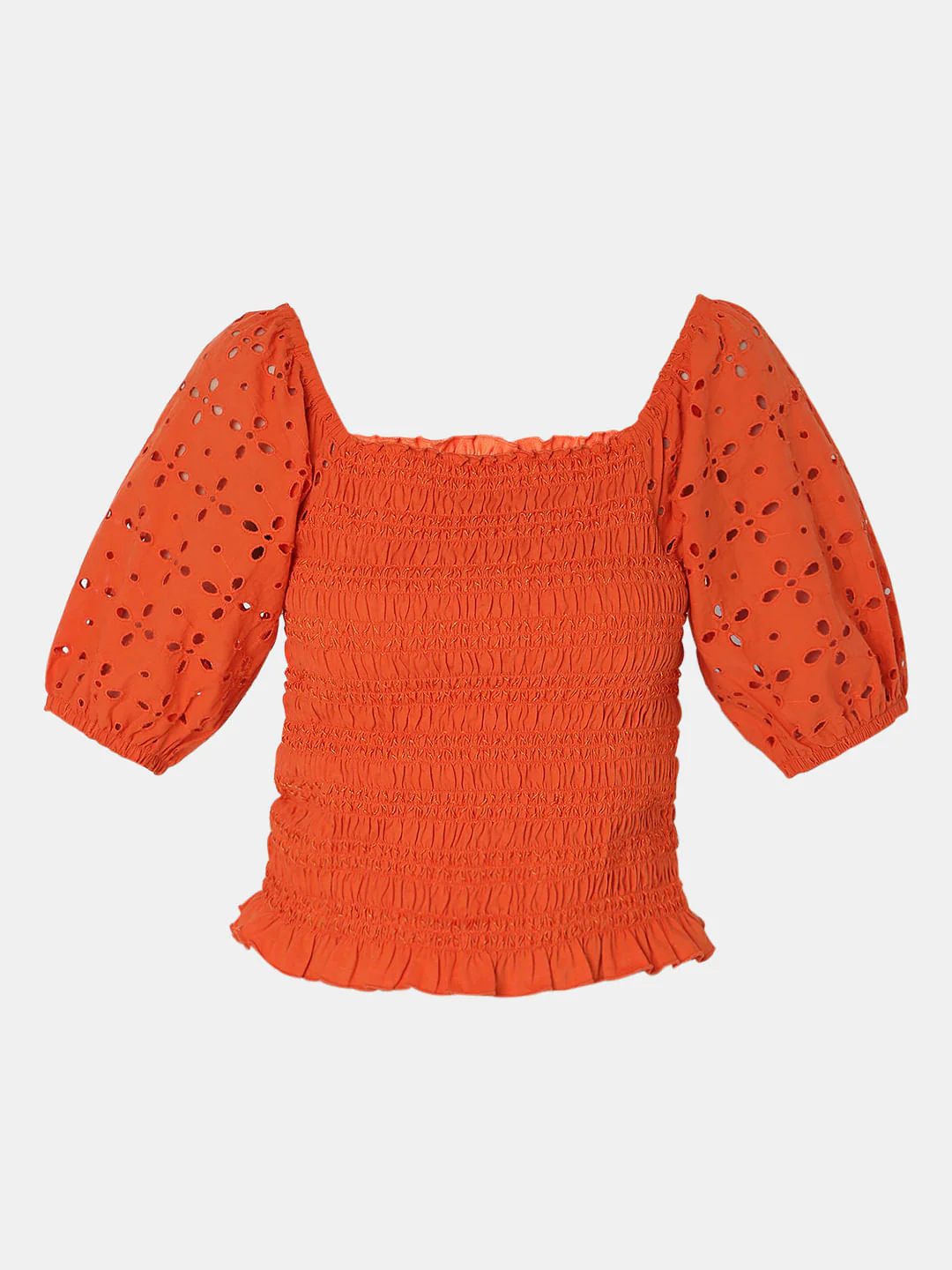 Rust Smocked Schiffli Top - Image 7