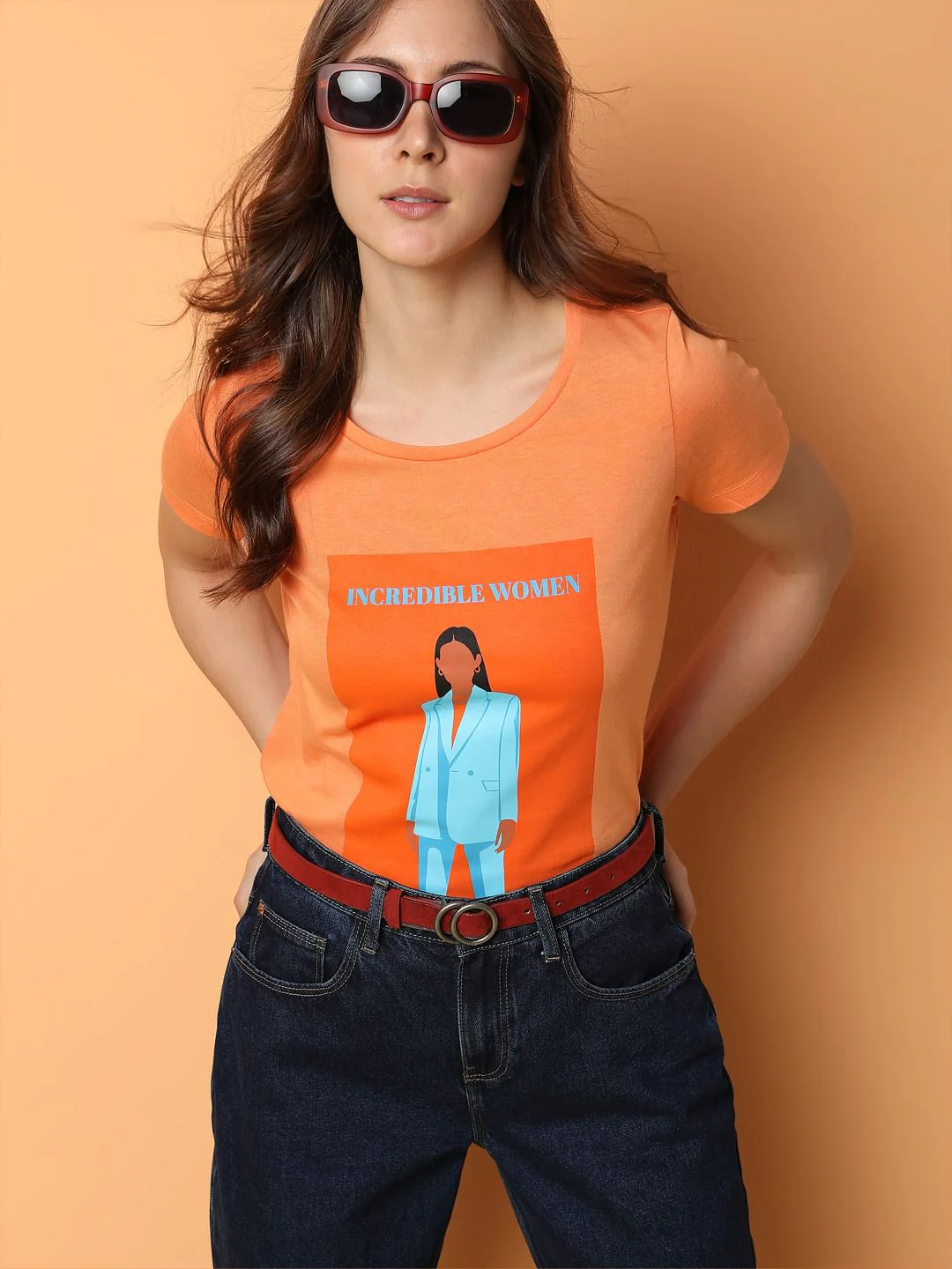 Orange Typographic Print T-Shirt
