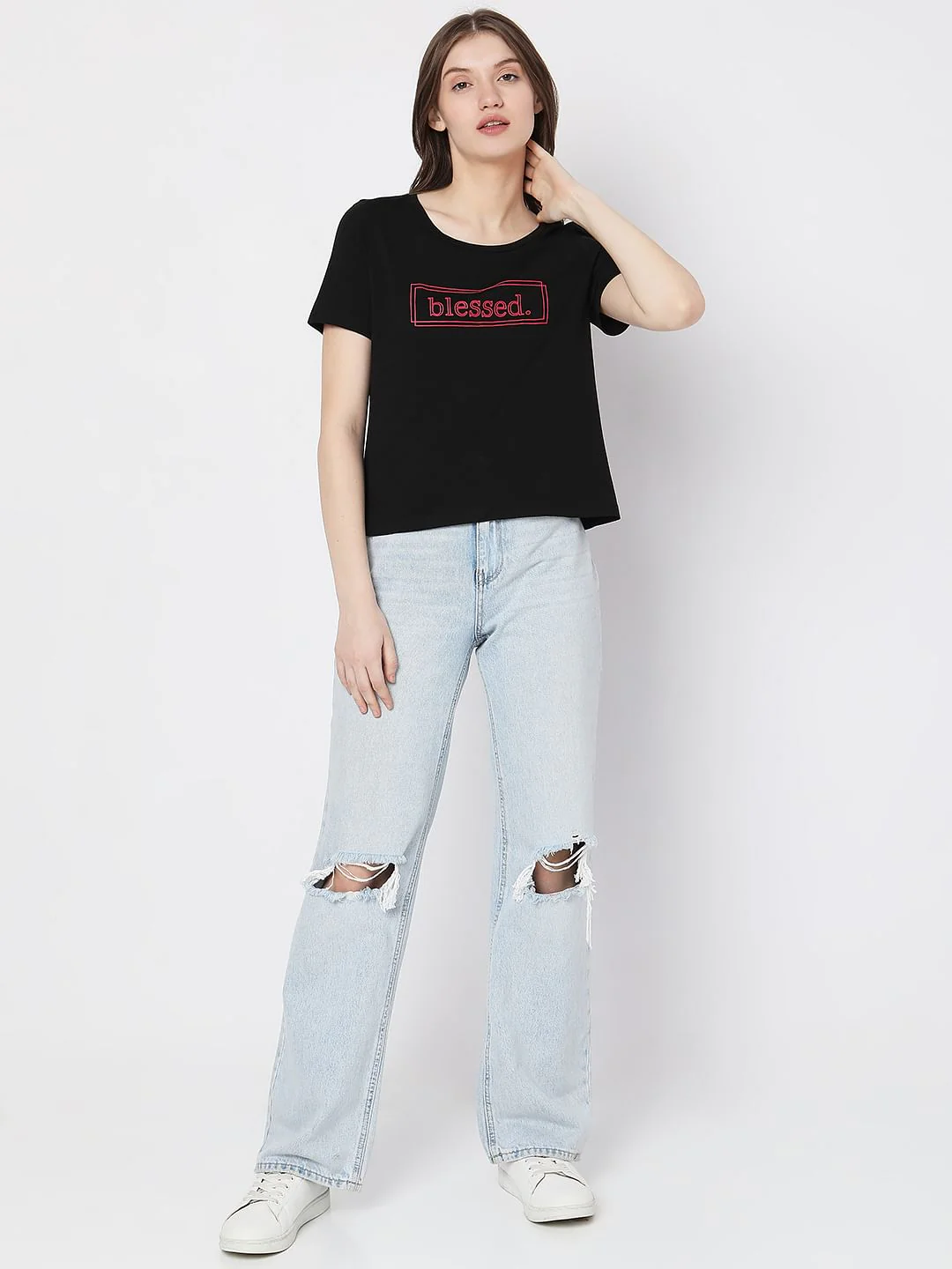 Black Text Print T-Shirt - Image 4