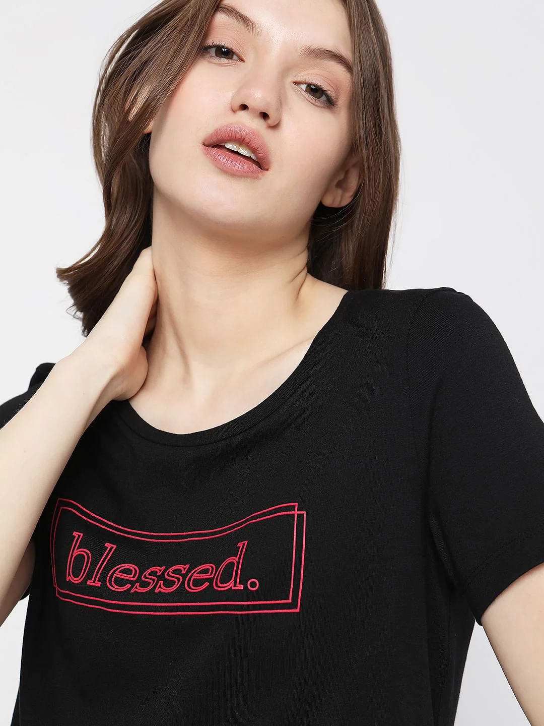 Black Text Print T-Shirt - Image 5