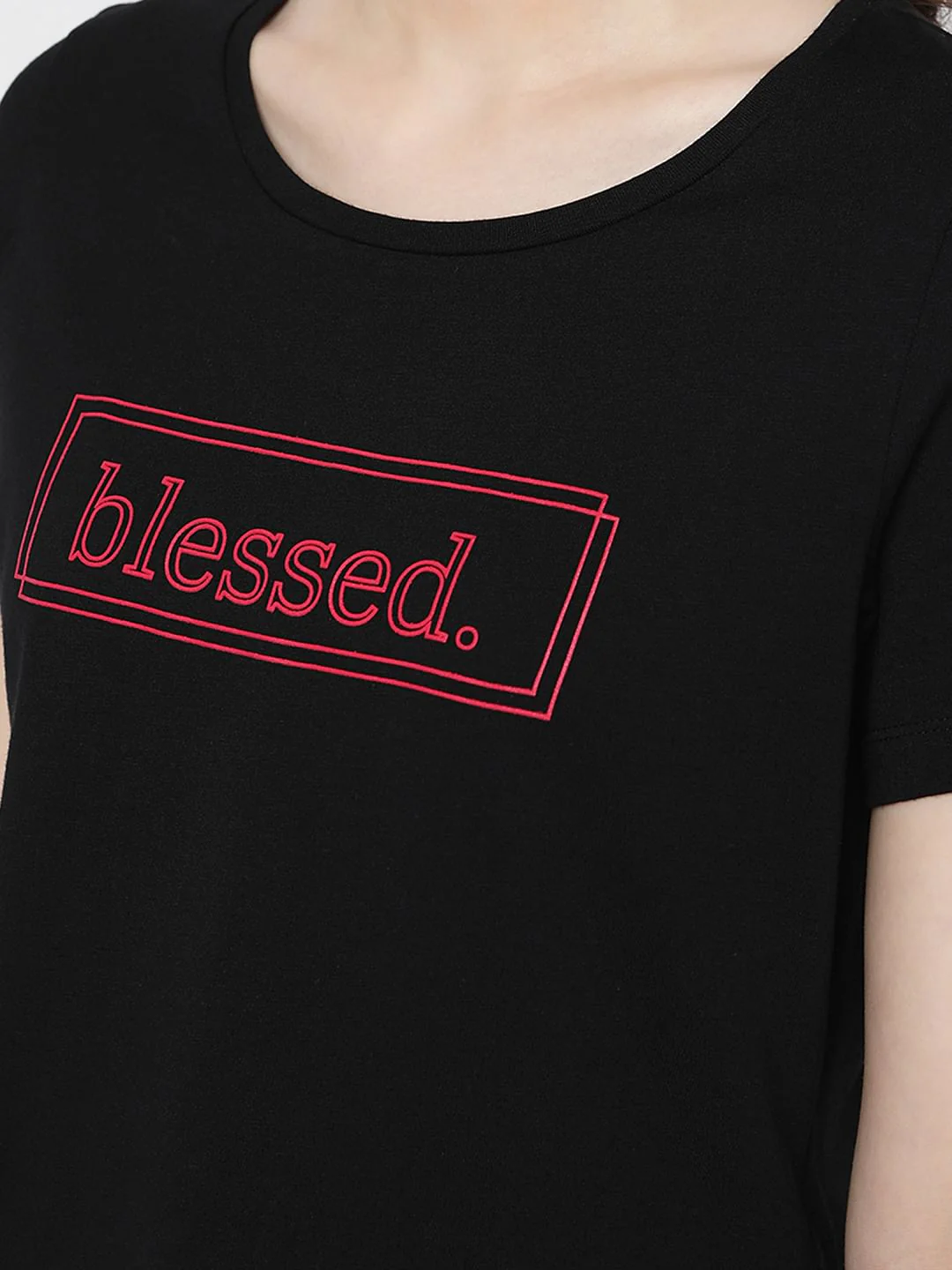Black Text Print T-Shirt - Image 7