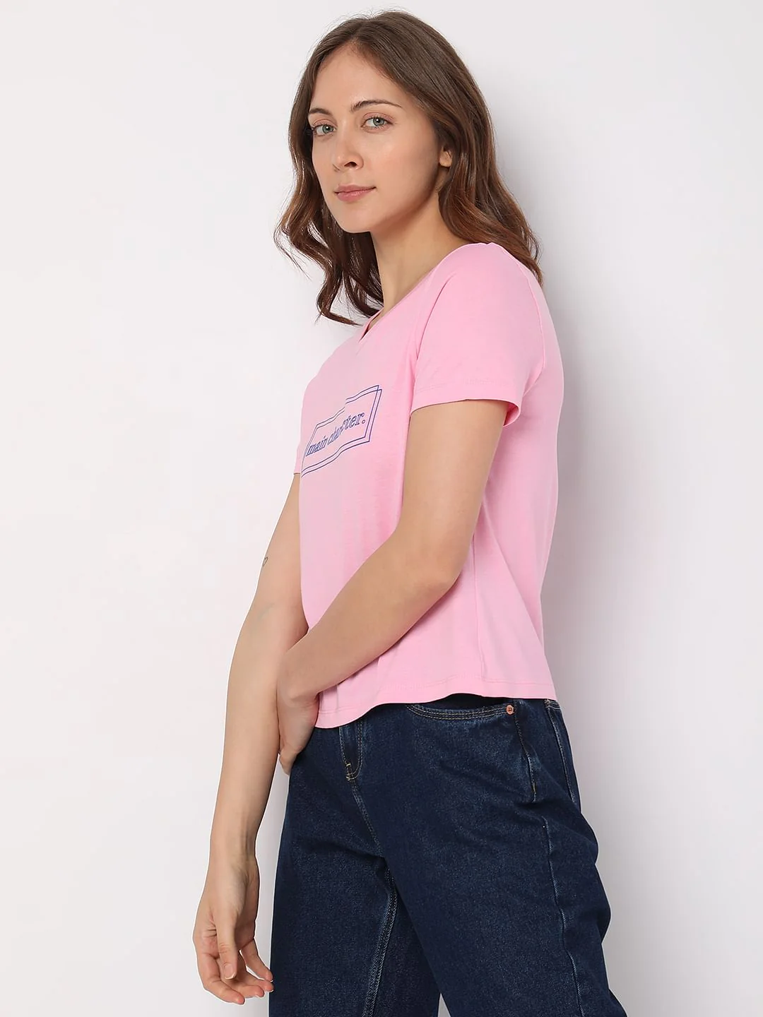Pink Text Print T-Shirt - Image 3