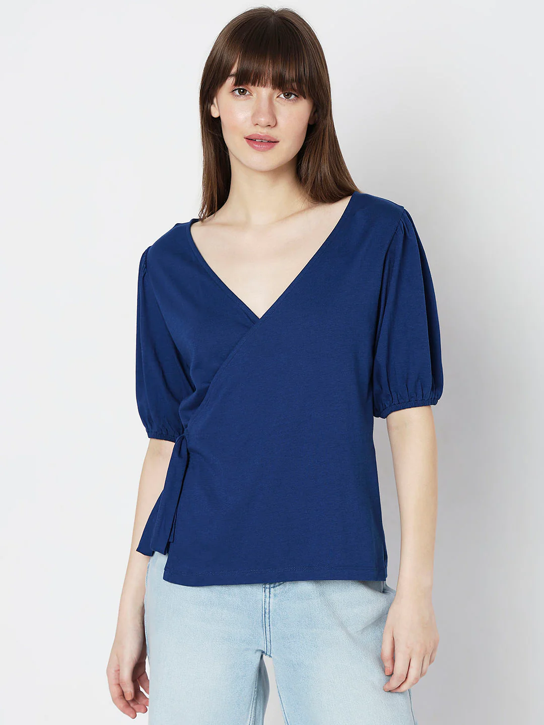Blue Mock-Wrap Top - Image 2