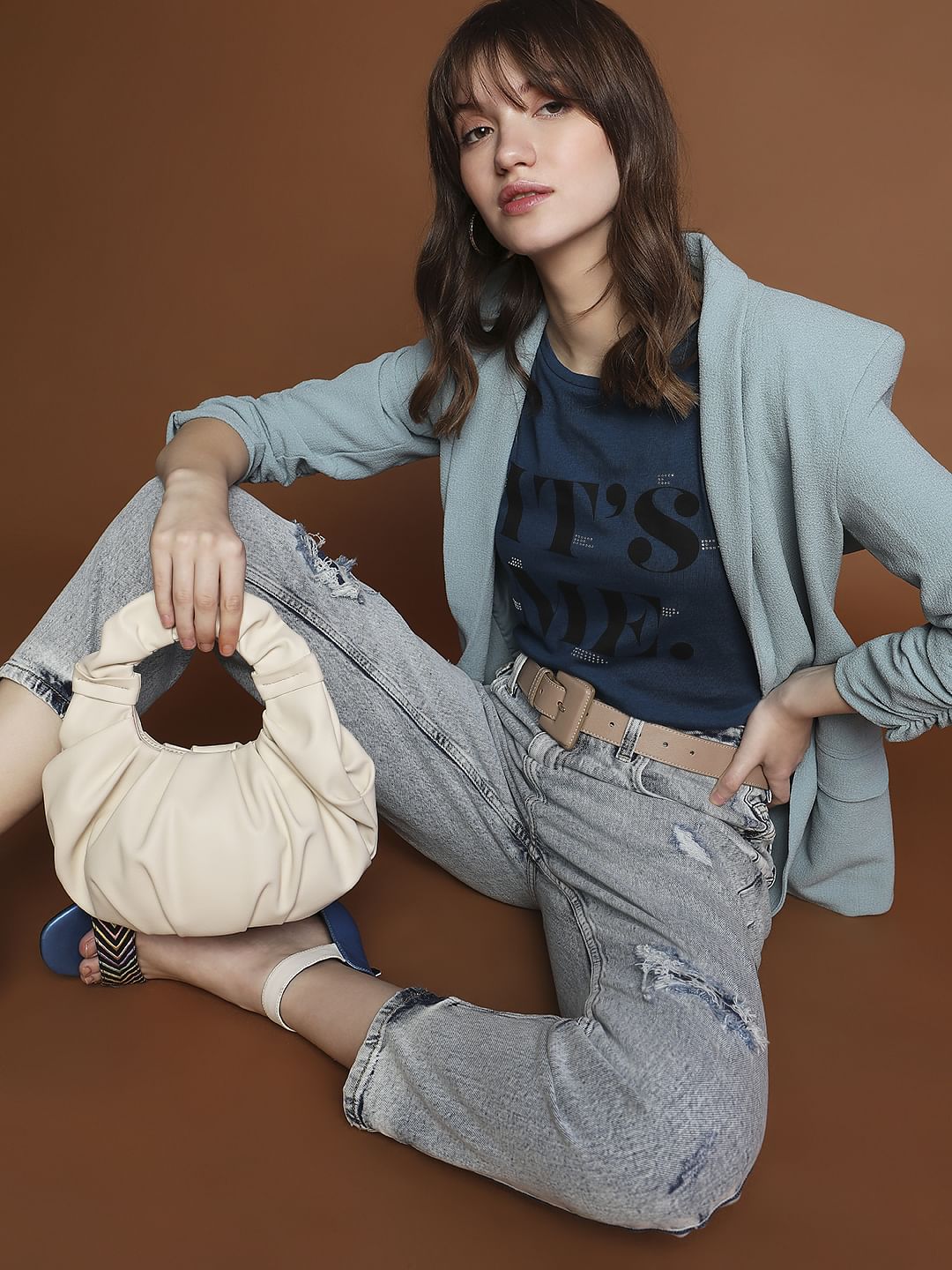 Blue Rhinestone Detail T-Shirt