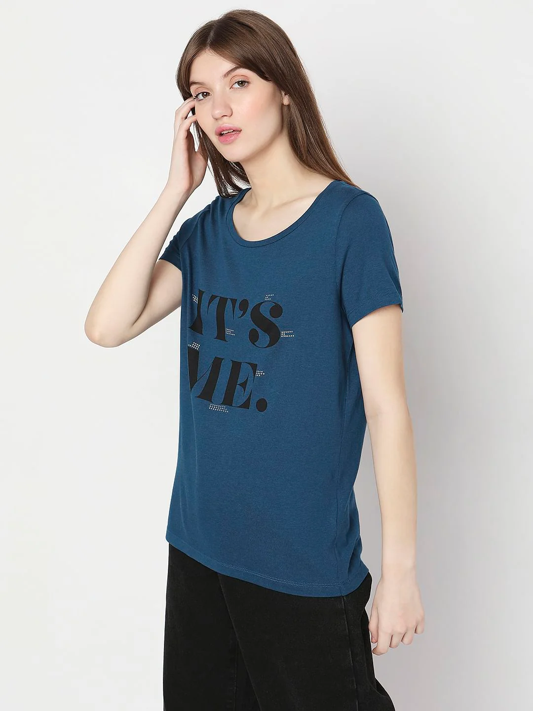 Blue Rhinestone Detail T-Shirt - Image 3