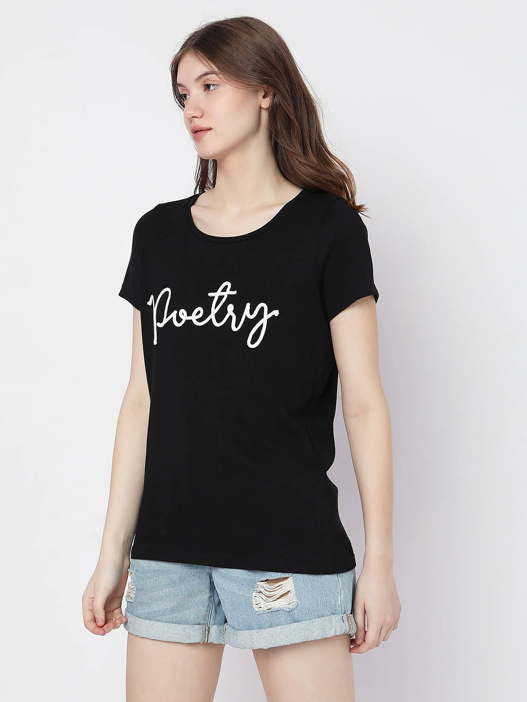 Black Embroidered Text T-Shirt - Image 3