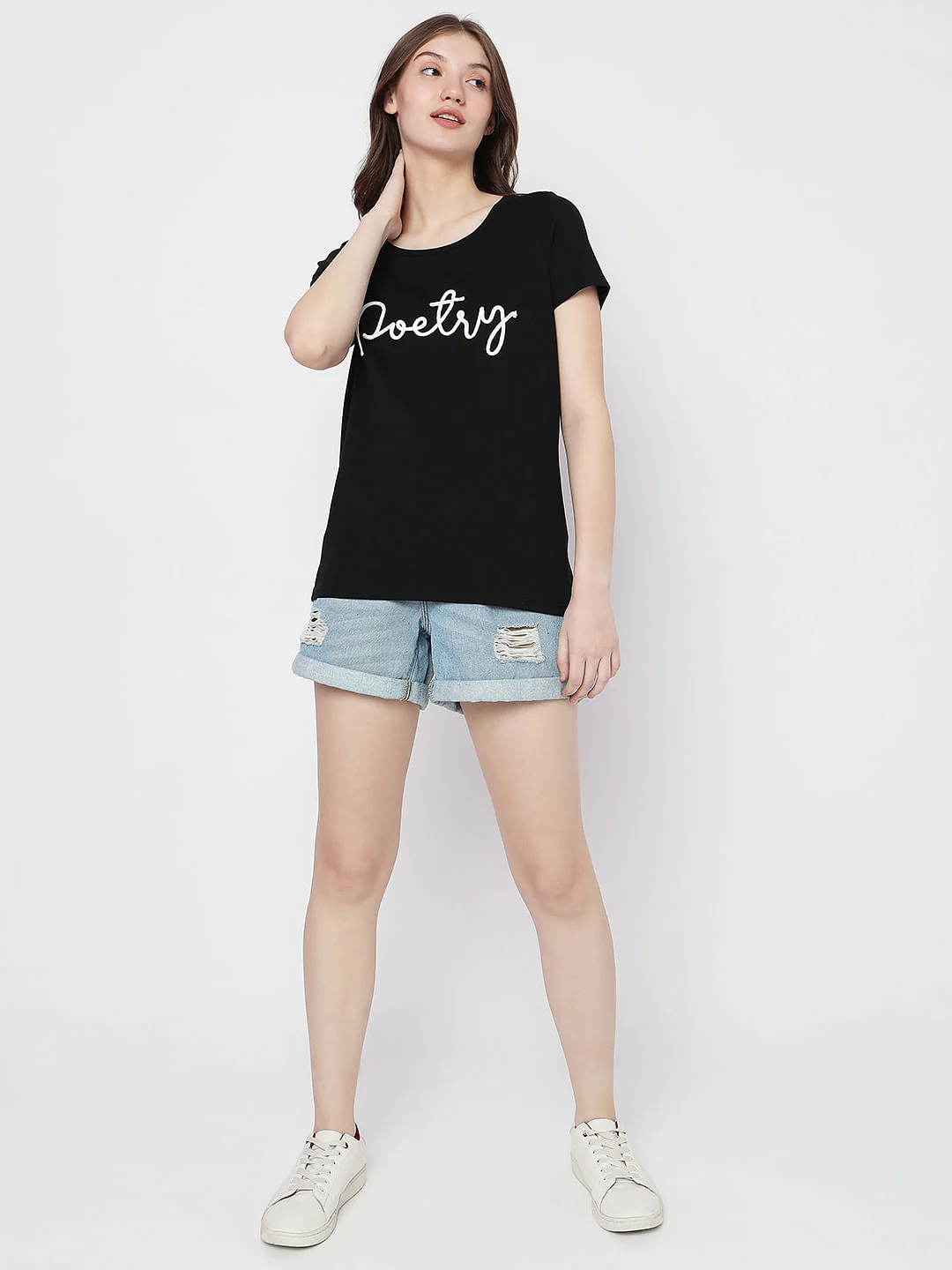 Black Embroidered Text T-Shirt - Image 5