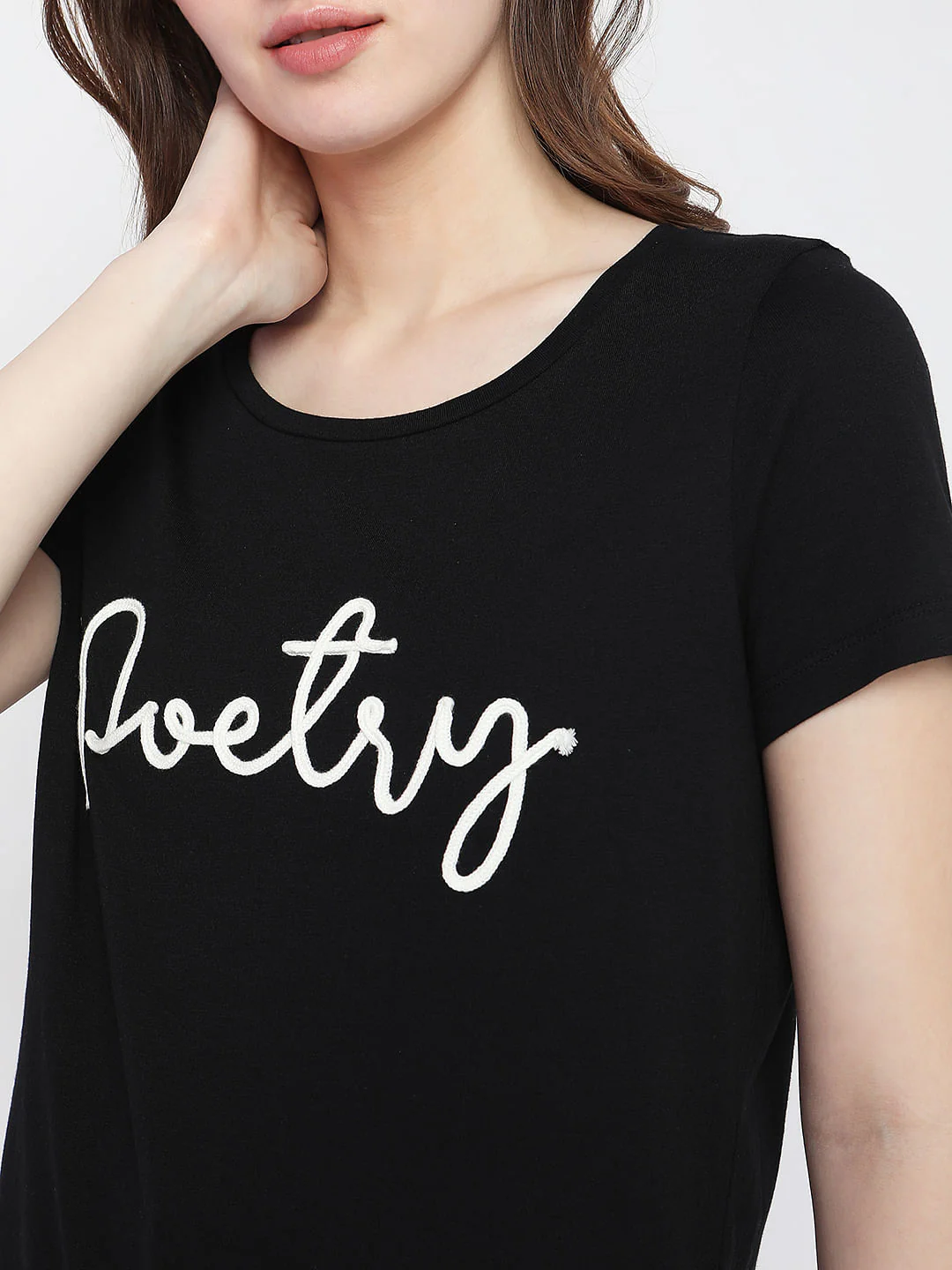 Black Embroidered Text T-Shirt - Image 6
