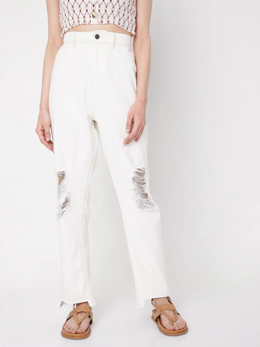 White Ripped Mom Jeans - Image 2