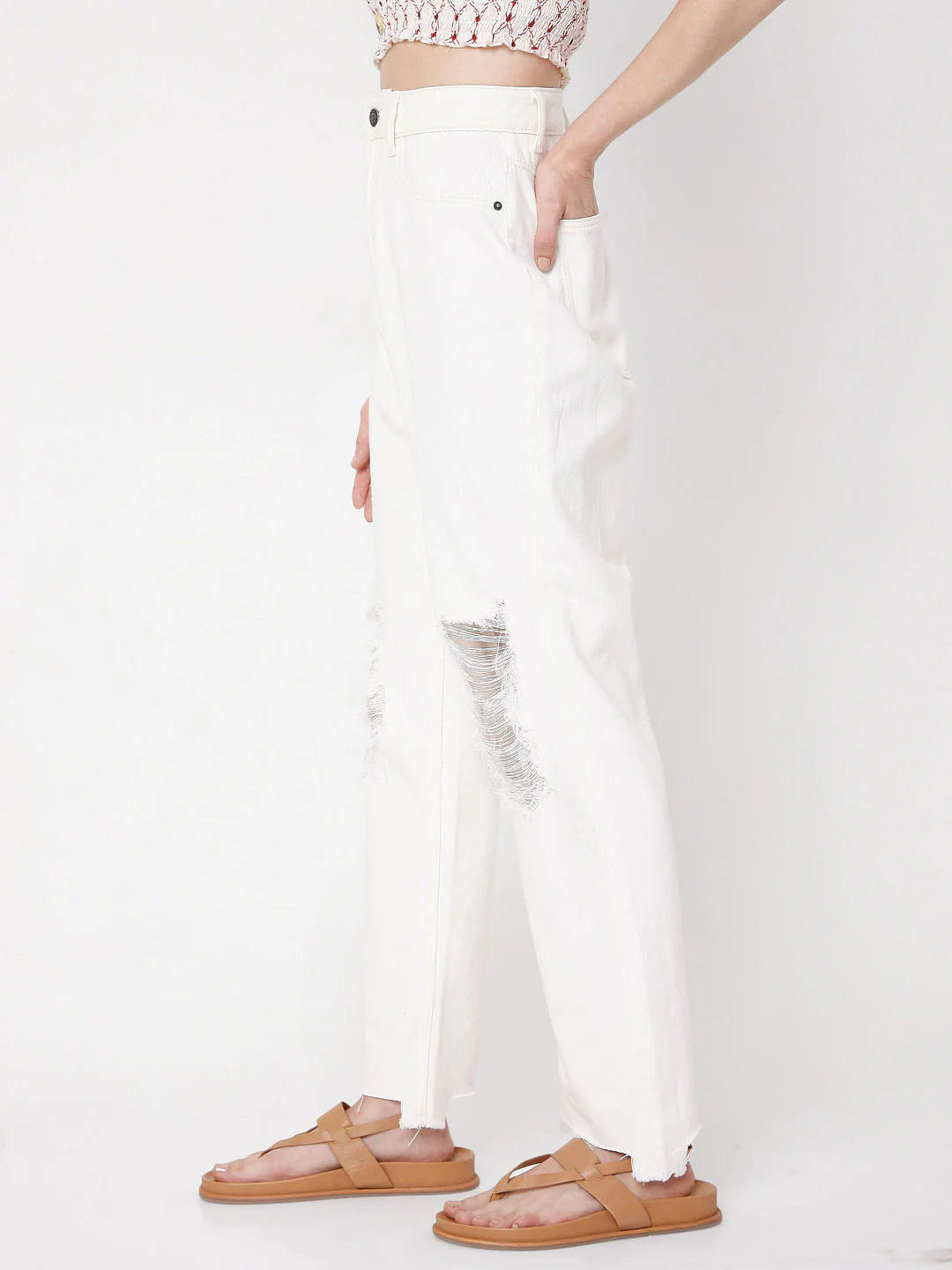 White Ripped Mom Jeans - Image 3
