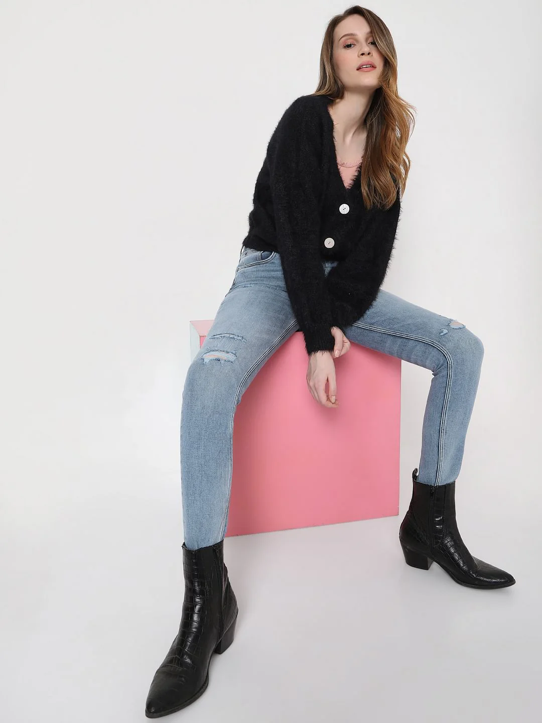 Blue High Rise Ripped Wendy Skinny Jeans
