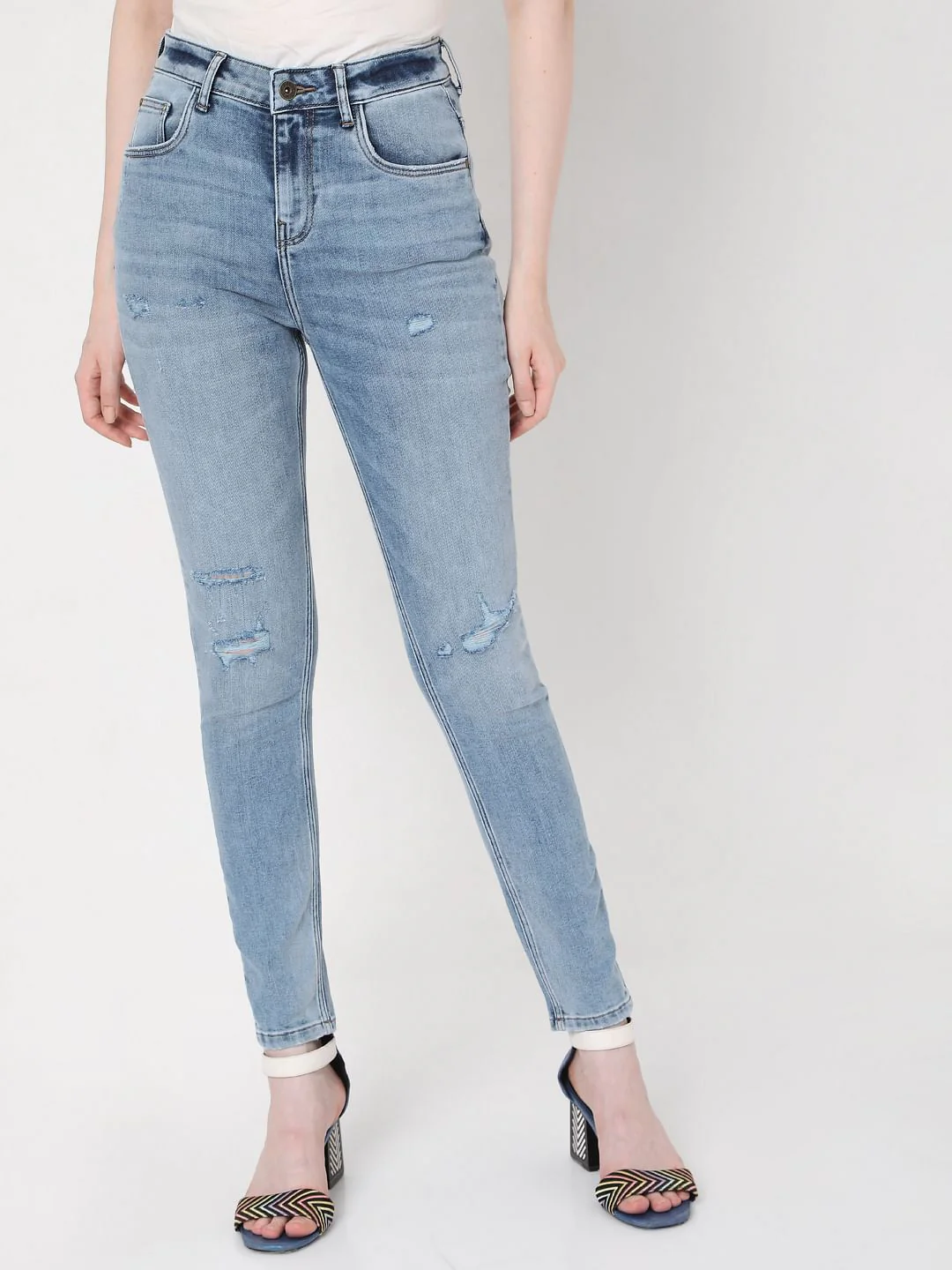 Blue High Rise Ripped Wendy Skinny Jeans - Image 2
