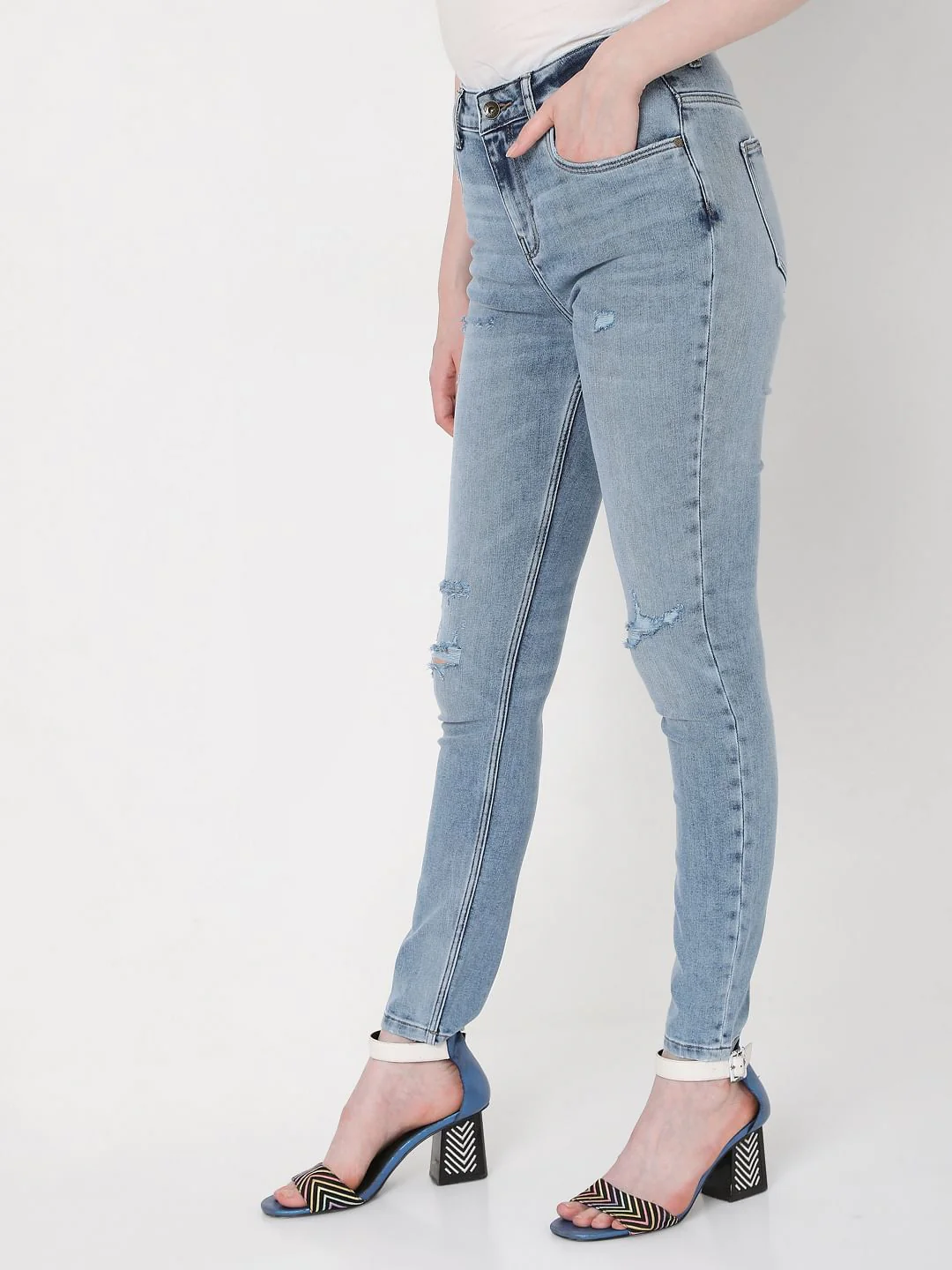 Blue High Rise Ripped Wendy Skinny Jeans - Image 3
