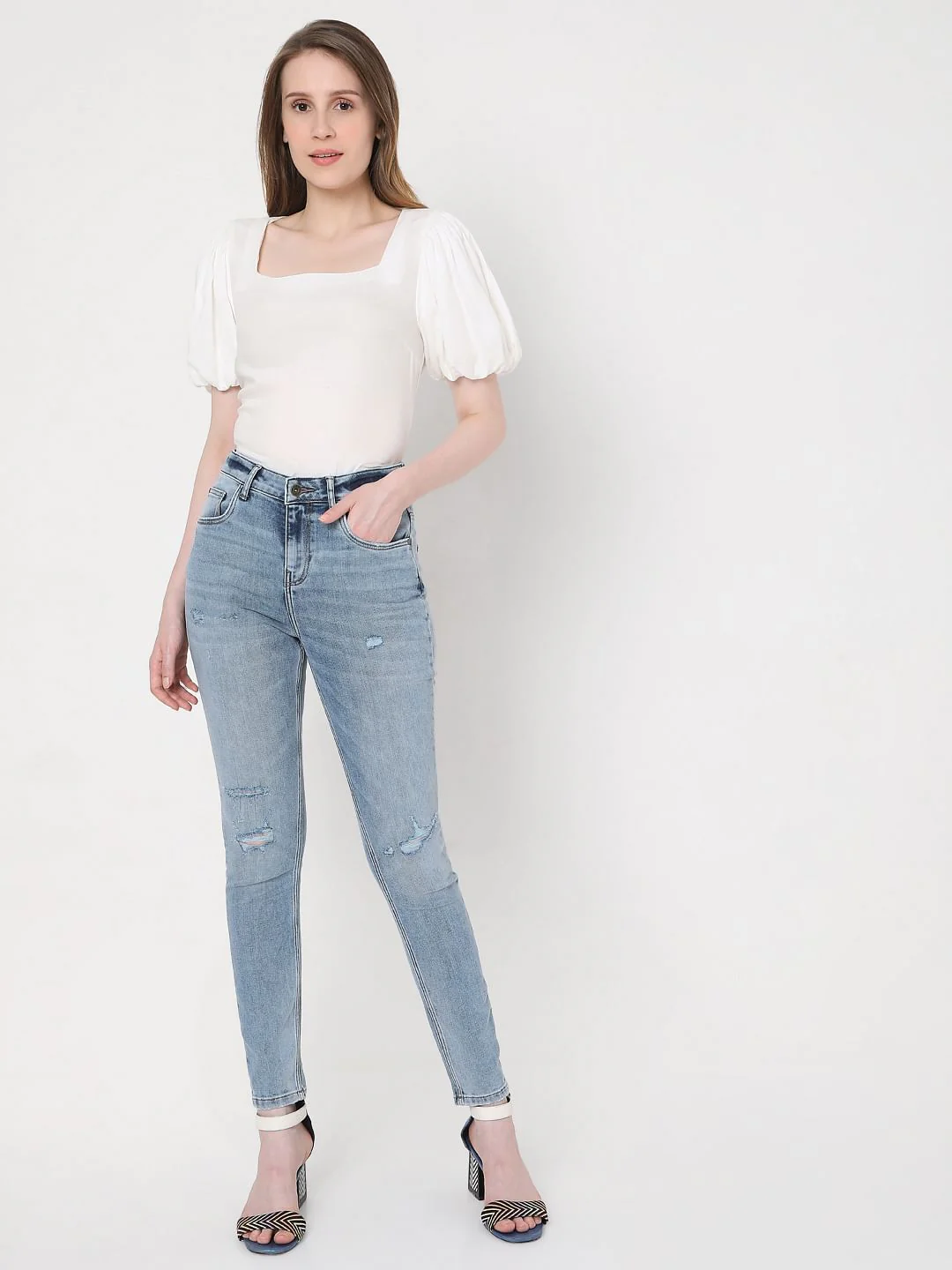 Blue High Rise Ripped Wendy Skinny Jeans - Image 6
