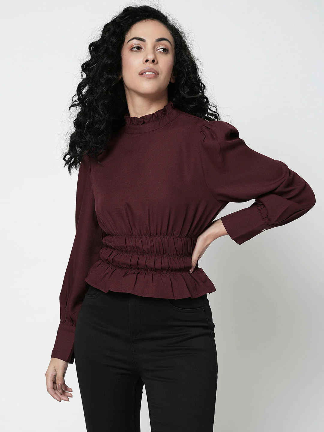 I.Scenery By Vero Moda Wine Peplum Top - Image 2