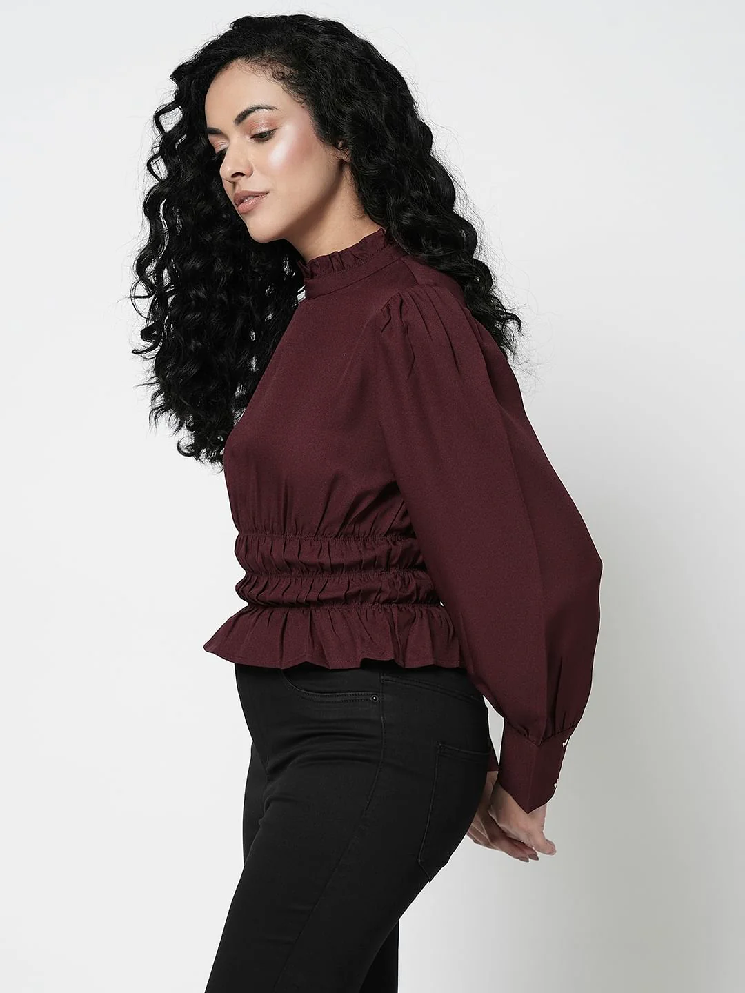 I.Scenery By Vero Moda Wine Peplum Top - Image 3
