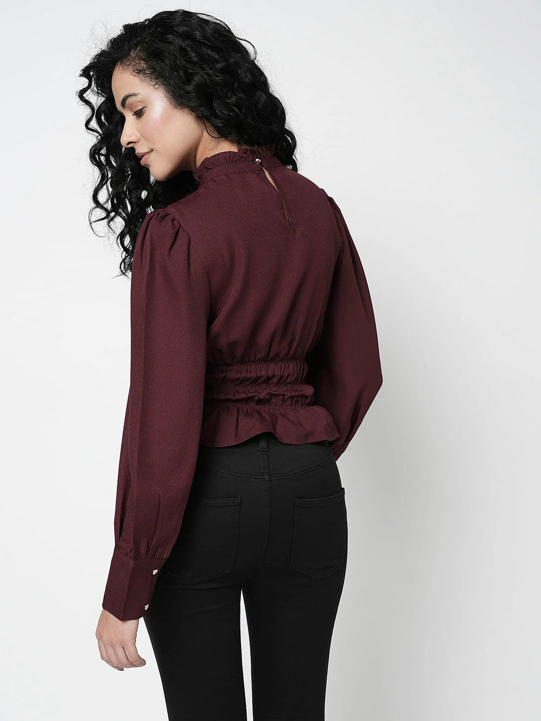 I.Scenery By Vero Moda Wine Peplum Top - Image 4